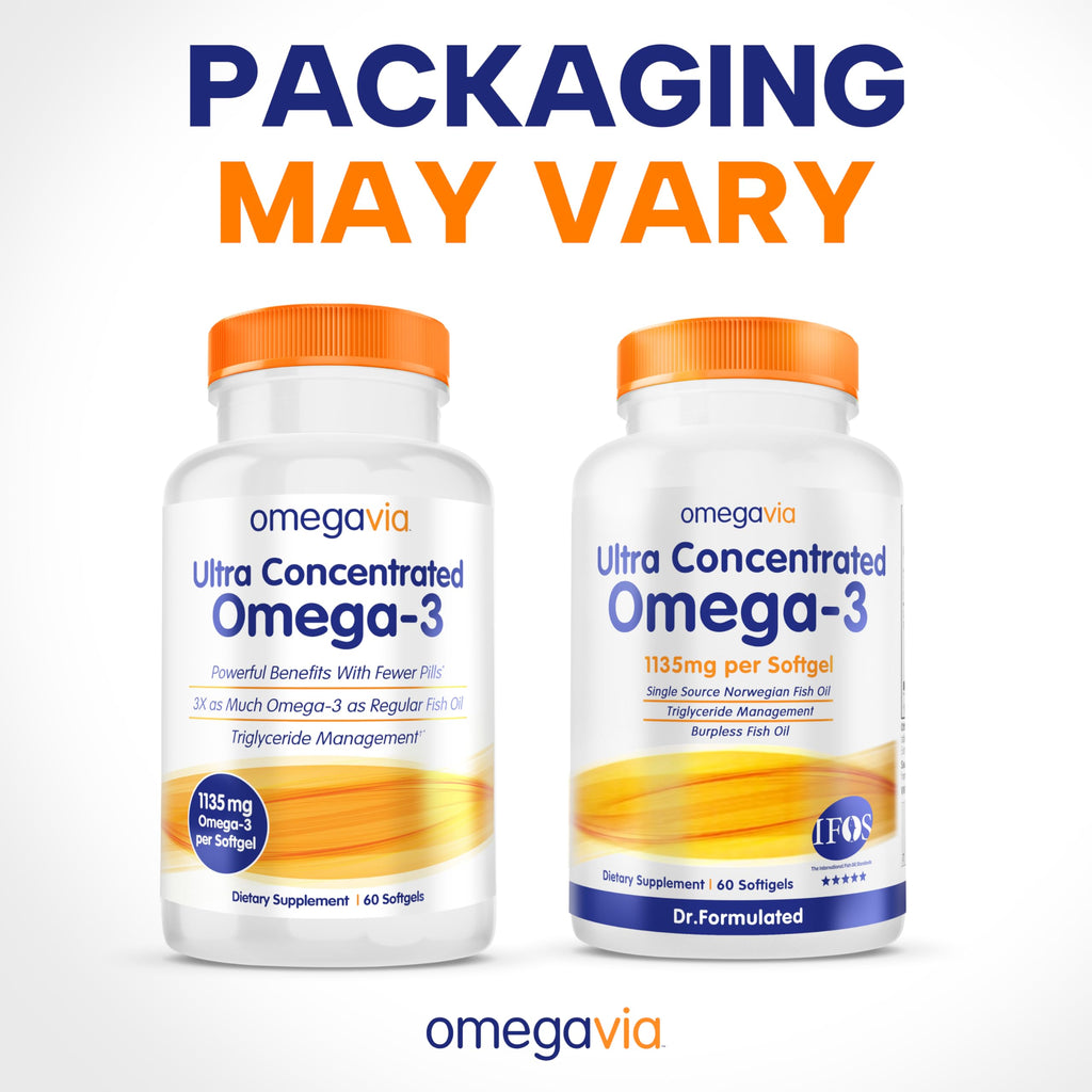 OmegaVia Ultra Concentrated Omega 3 Fish Oil Burpless, 60 Softgels, Triple Strength Omega 3 Fish Oil Supplements, 1135 mg Pure Omega3