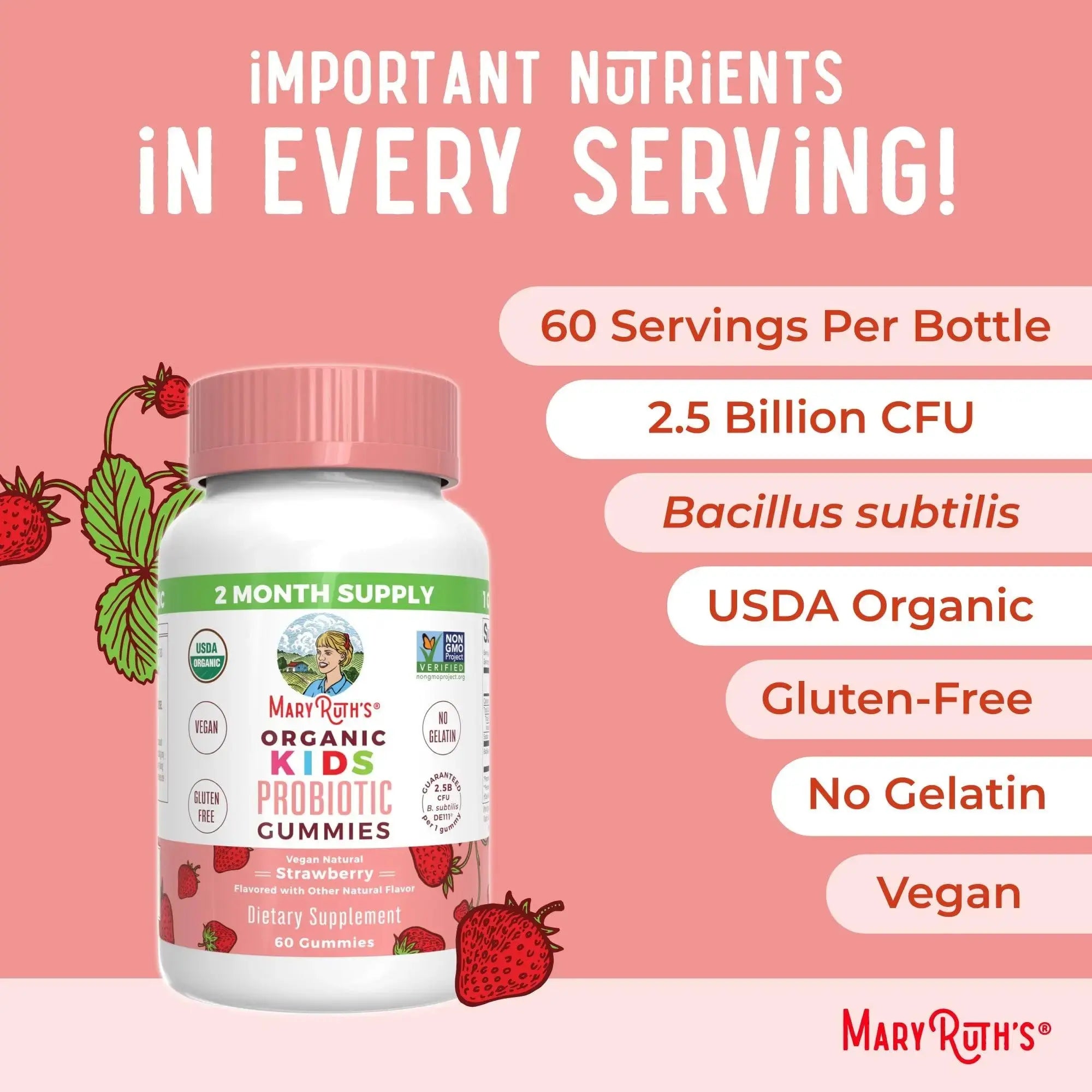MaryRuth Organics Multivitamin and Probiotic Gummies (Strawberry) for Kids | Clean Label Project Verified® | Vitamins for Gut Health MARYRUTH'S Au supplements