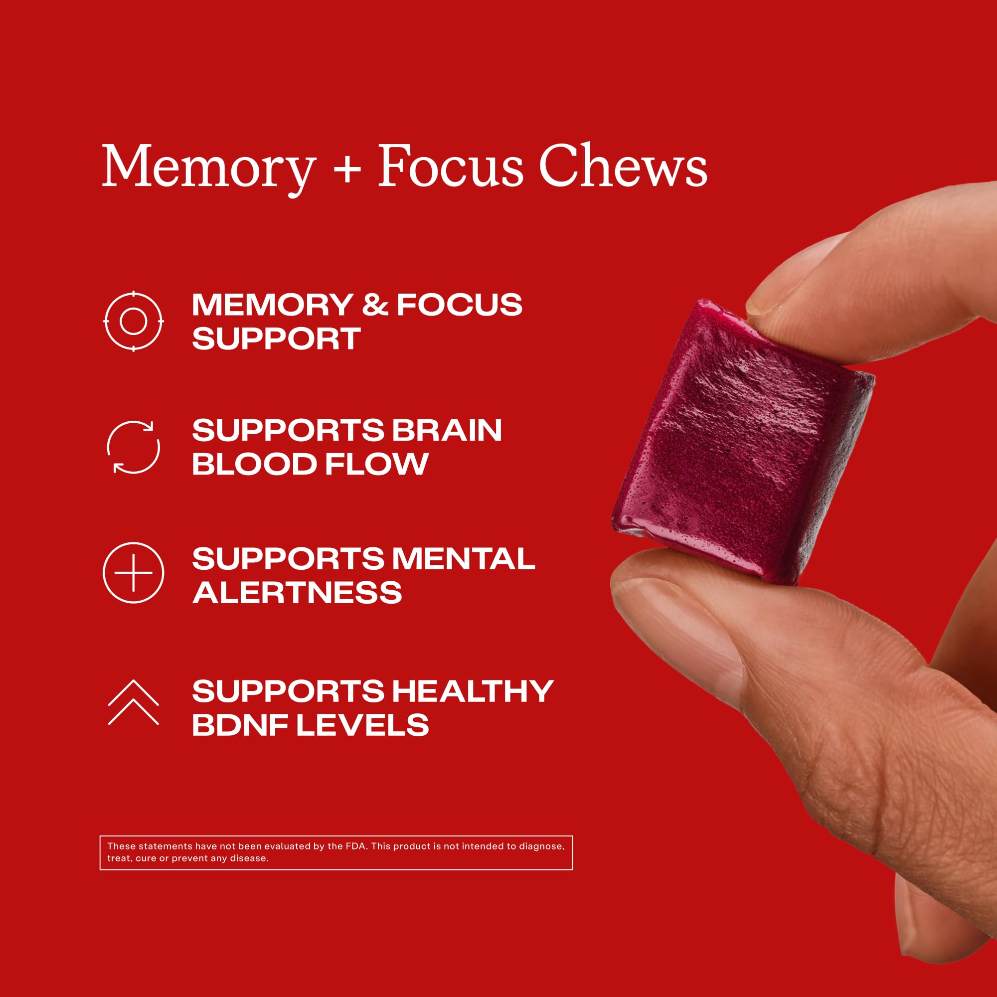 Humann Memory and Focus Chews, Brain Supplement for Mental Alertness with Beet Root Powder, Clinically Studied Nootropics, Resveratrol Plus Beet Root Powder