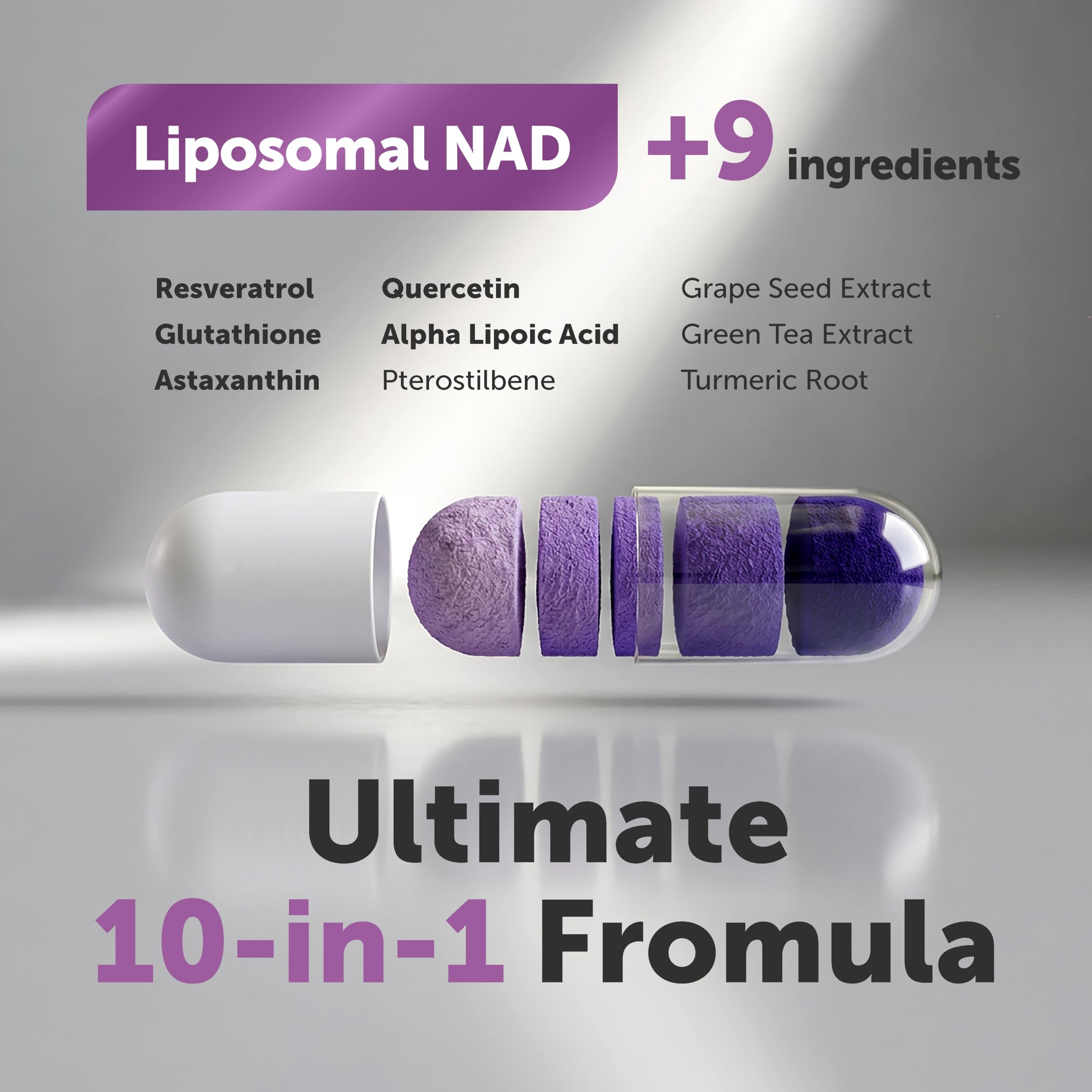 Micro Ingredients Liposomal NAD+ Ultimate Complex 1,000mg | 60 Veggie Capsules | NMN Pathway Formula | 10-in-1 with Resveratrol, Glutathione, & Astaxanthin