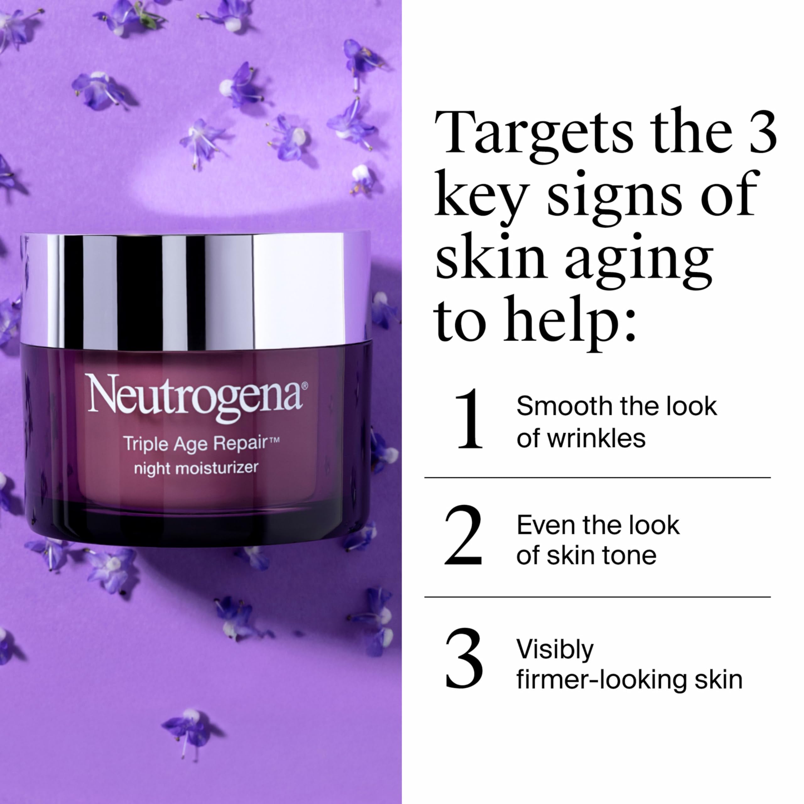 Neutrogena Triple Age Repair Night Face Moisturizer - with Hexinol Technology & Vitamin C, Anti-Wrinkle Face Cream