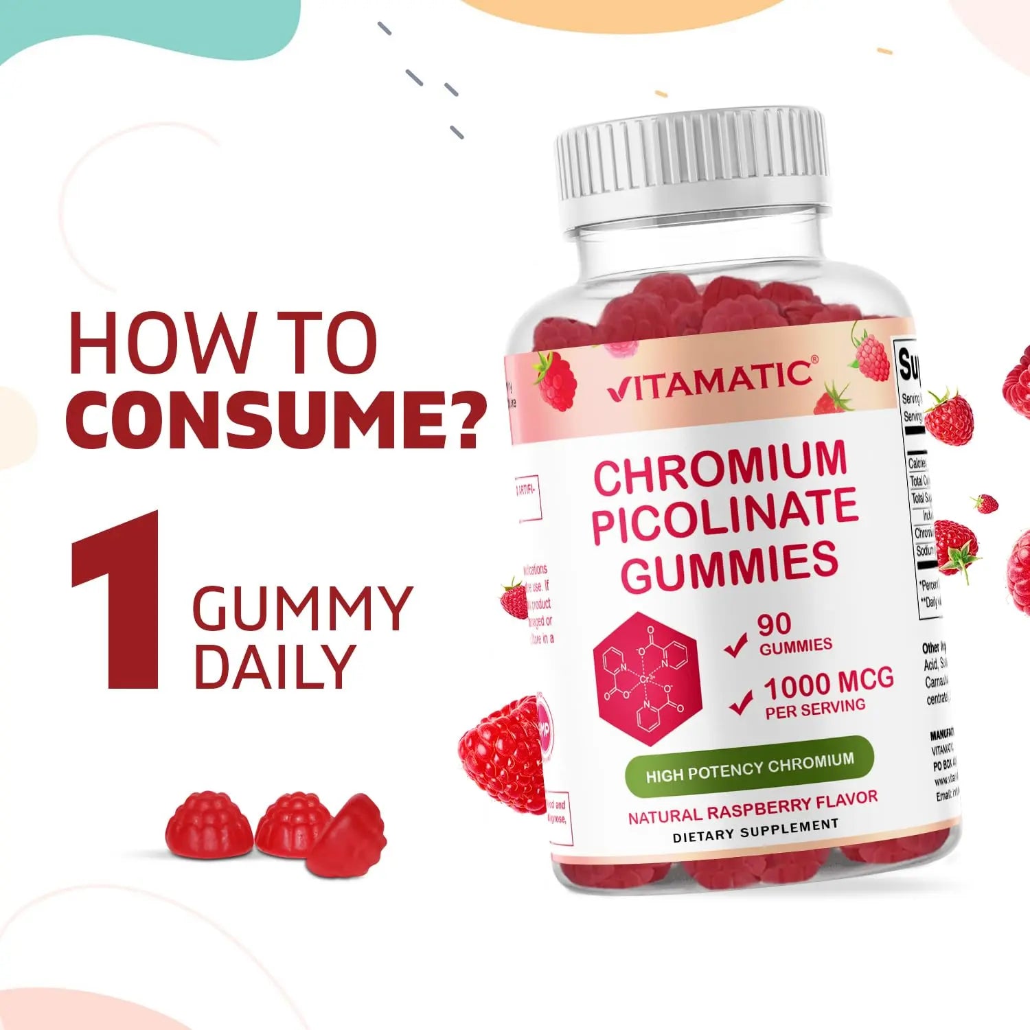 Vitamatic Chromium Picolinate 1000 mcg - 90 Gummies - High Potency Chromium Vitamatic Au supplements