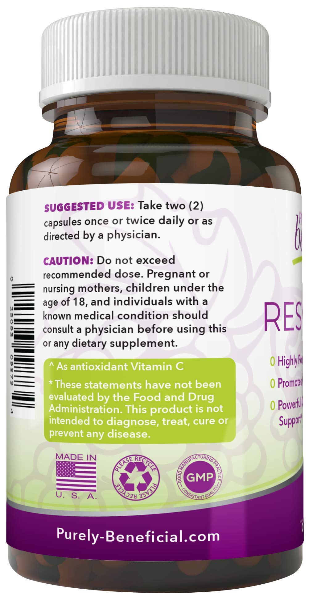 PURELY beneficial RESVERATROL1450-90day Supply, 1450mg per Serving of Potent Antioxidants & Trans-Resveratrol, Promotes Anti-Aging
