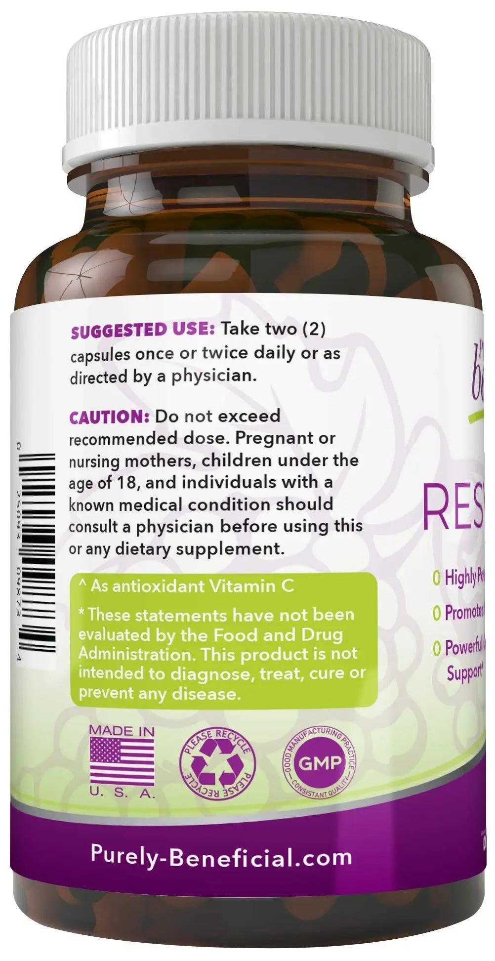 PURELY beneficial RESVERATROL1450-90day Supply, 1450mg per Serving of Potent Antioxidants PURELY beneficial Au supplements