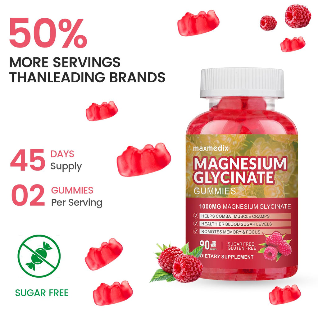 Magnesium Glycinate Gummies 1000mg, Sugar Free Magnesium Potassium Supplements Chewable for Adults with L-Threonate for Sleep
