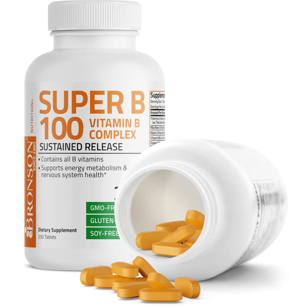Bronson Super B 100 Vitamin B Complex Sustained Release Contains All B Vitamins Bronson Au supplements
