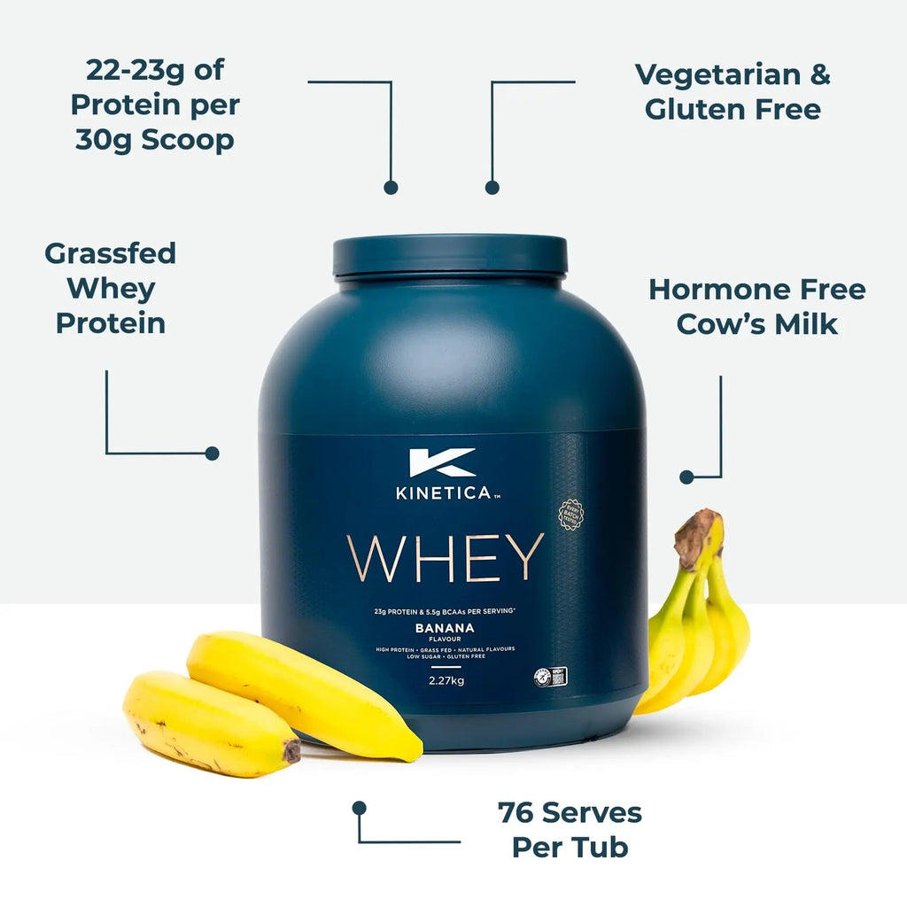 Kinetica Banana Whey Protein Powder | 2.27kg | 23g Protein per Serving | 76 Servings Kinetica Au supplements