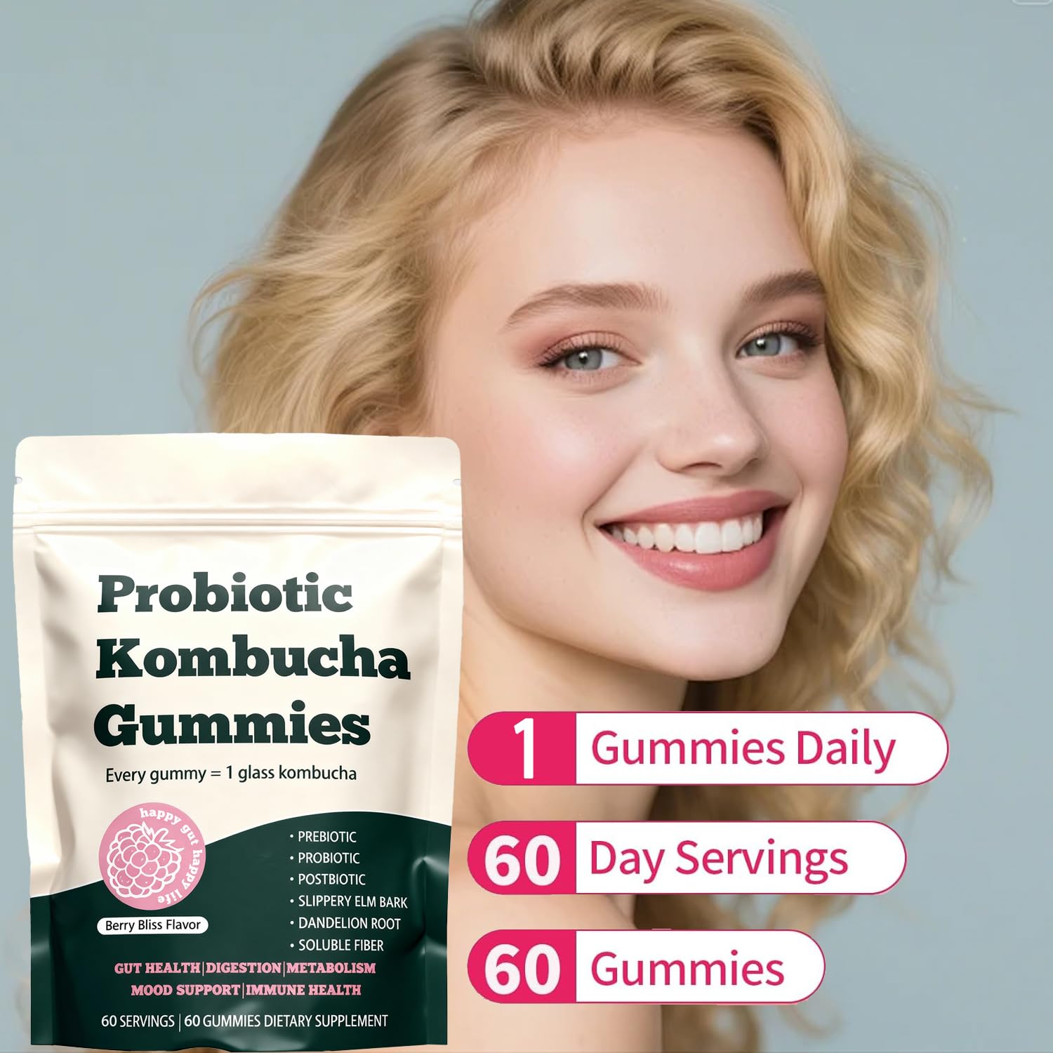 Glo Vous Probiotic Kombucha Gummies – 60 Gummies, with Prebiotics, Postbiotics & Fiber,Includes Slippery Elm, Dandelion Root & MCT Oil,Supports Digestive Health, Bloating Relief & Gut Support Glo Vous Au supplements