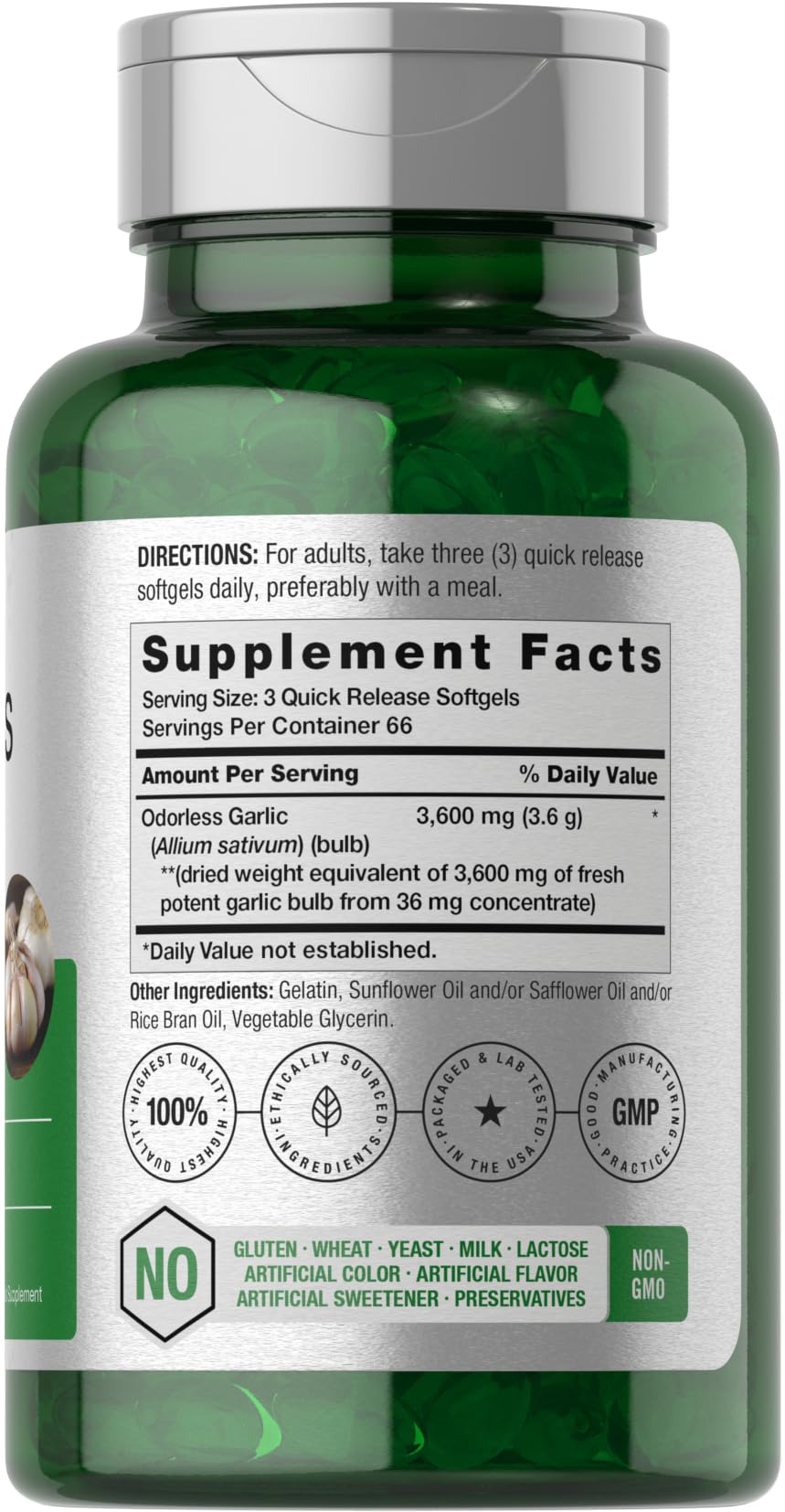 Horbäach Odorless Garlic Softgel Supplement | 200 Count | Ultra Potent Concentrated Herbal Extract | Non-GMO & Gluten Free