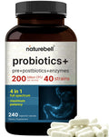NatureBell Probiotic 200 Billion CFU – 40 Strains Per Serving | 240 Veggie Capsules with Prebiotics and Probiotics – Full Spectrum Complex with Enzymes