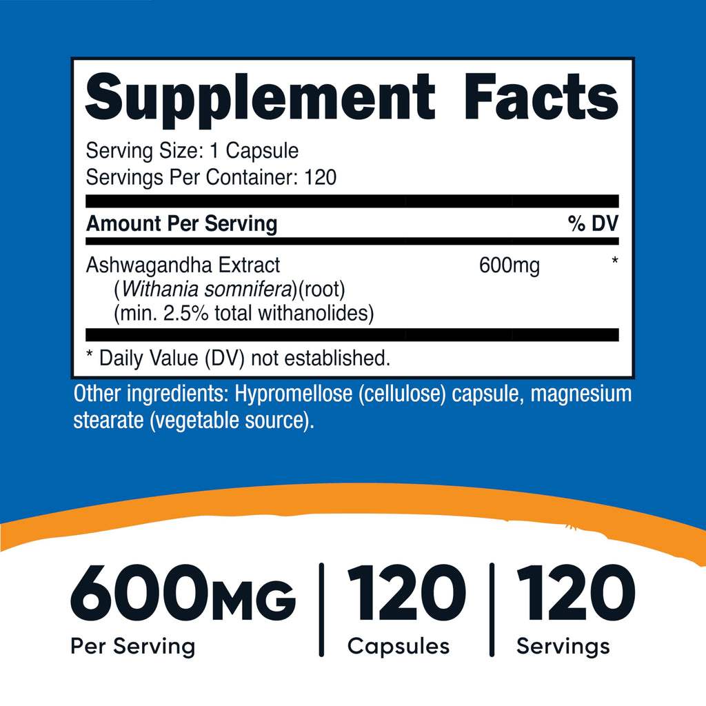 Nutricost Ashwagandha Herbal Supplement 600mg, 120 Capsules - Vegetarian, Non-GMO, Gluten Free, Ashwagandha Root Nutricost Au supplements