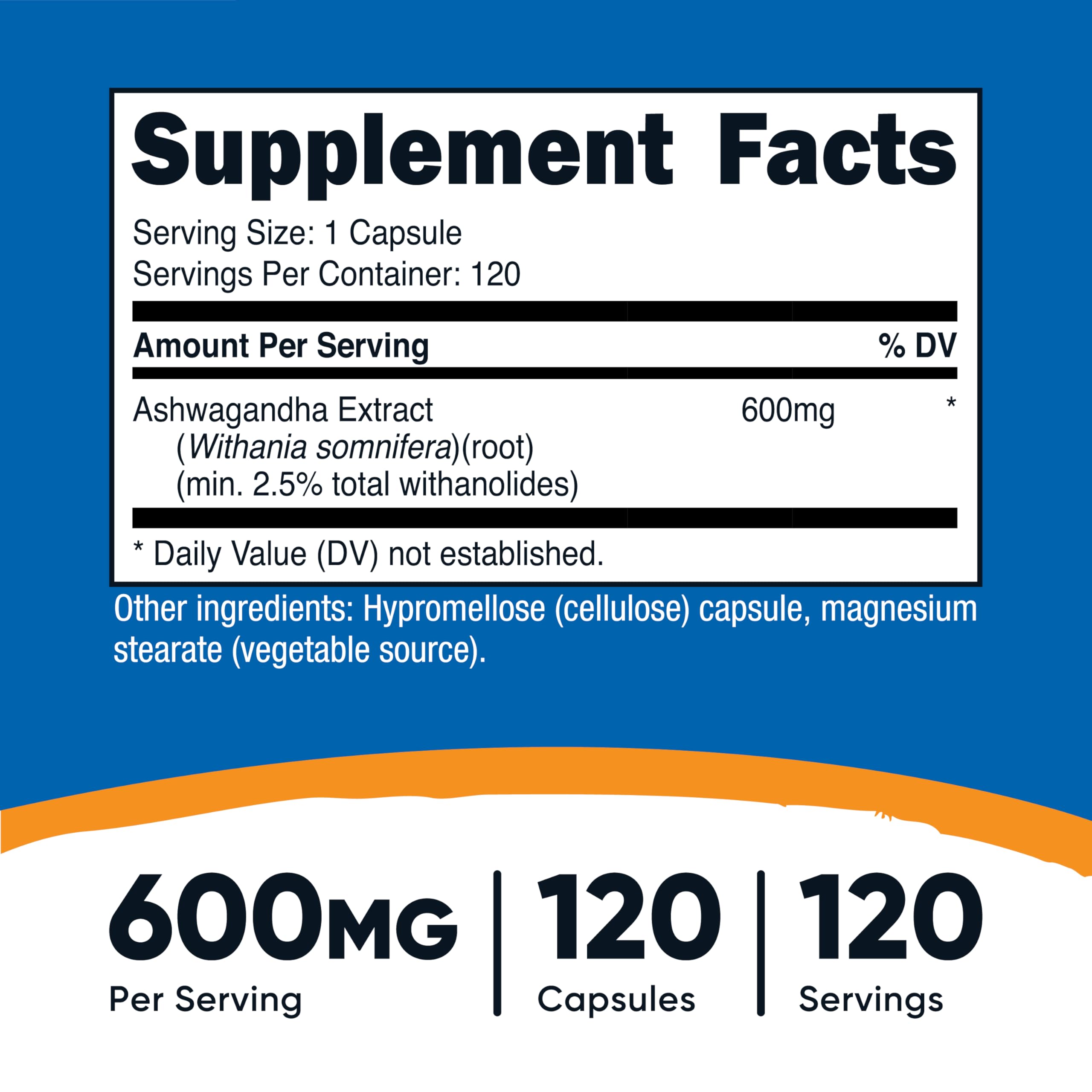 Nutricost Ashwagandha Herbal Supplement 600mg, 120 Capsules - Vegetarian, Non-GMO, Gluten Free, Ashwagandha Root Nutricost Au supplements
