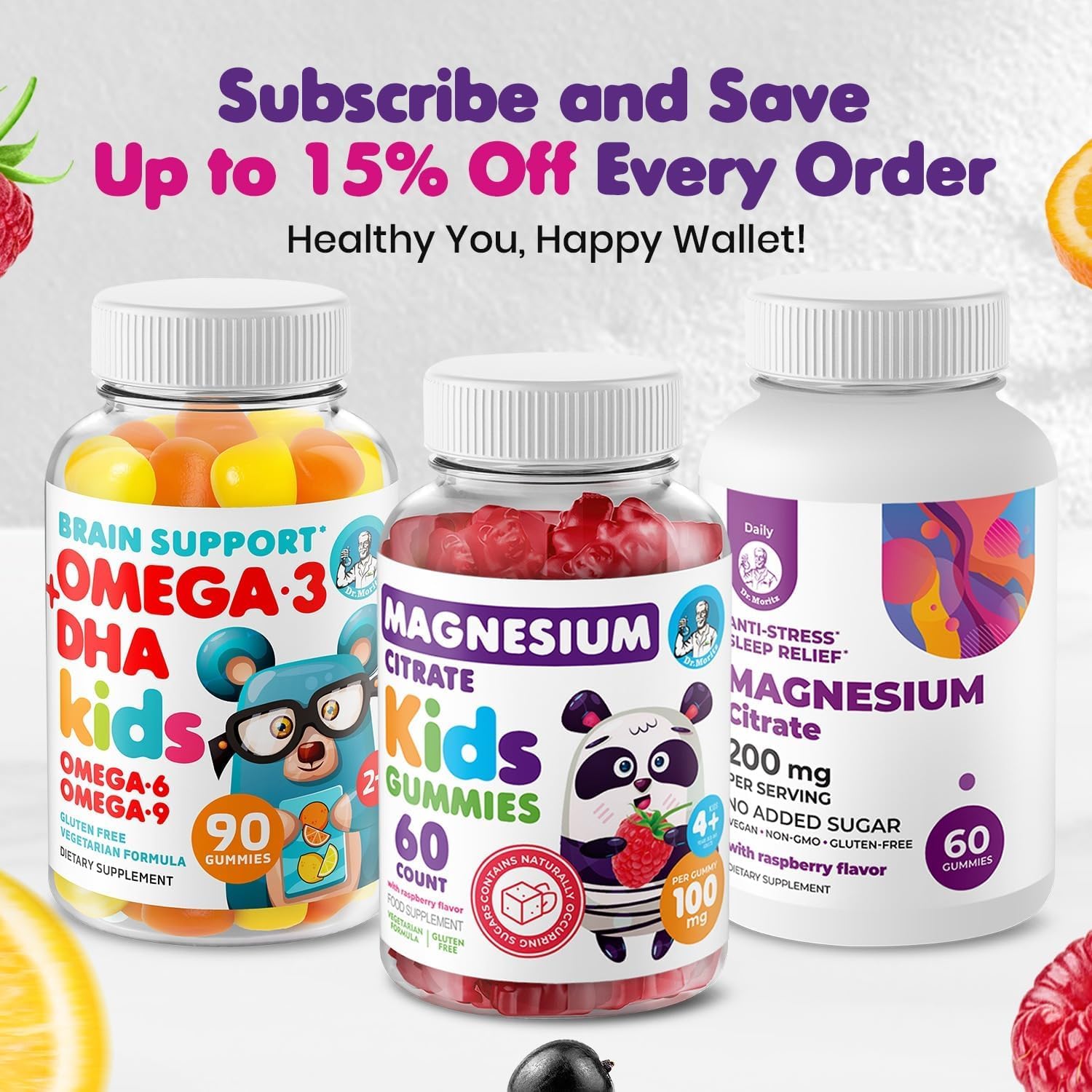 DR. MORITZ Magnesium Citrate Gummies Sugar-Free - Calm Magnesium Gummies Supplement for Children, Sugar -Supports Cardiovascular Health
