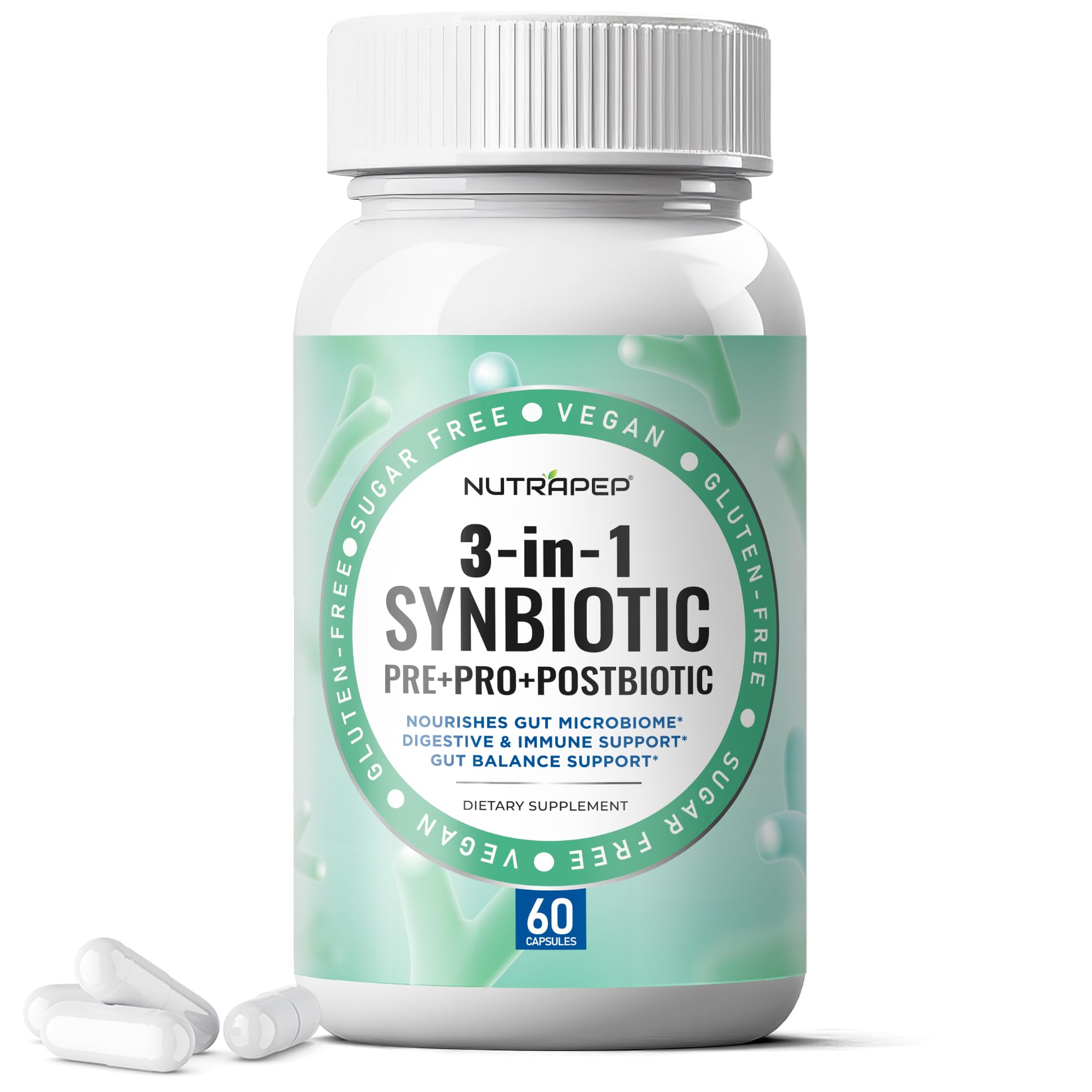 NutraPep Synbiotics Probiotic Prebiotic Postbiotic - Daily Gut Health Support with Pre Pro & Post Biotics for Men Women - Digestive & Immune Support Balance Synbiotic Supplement - Vegan Gluten Free NutraPep Au supplements