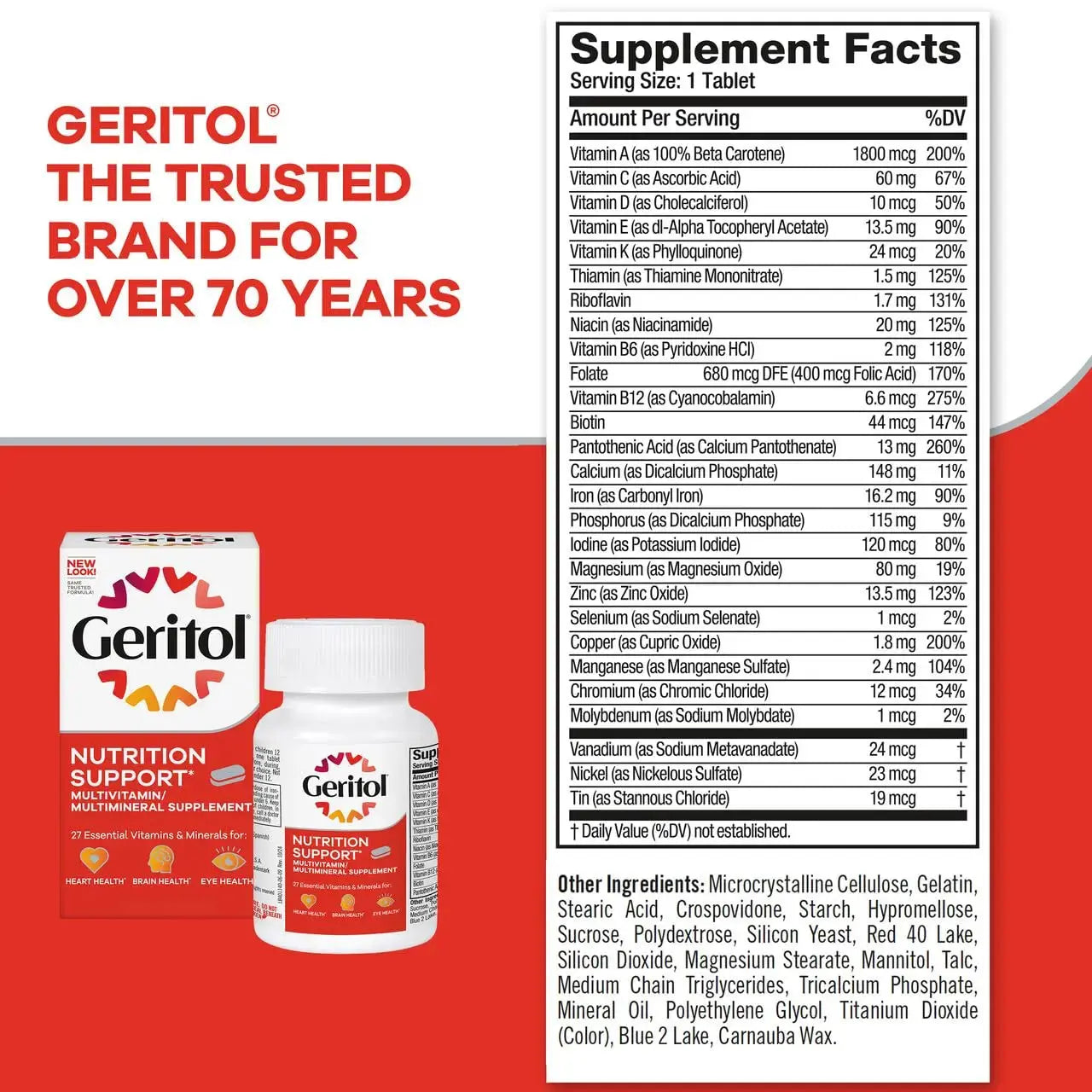 Geritol, Multivitamin Supplement, Contains Antioxidants, Vitamins B, C, E & D and Iron, 27, Minerals, Gluten-Free Geritol Au supplements