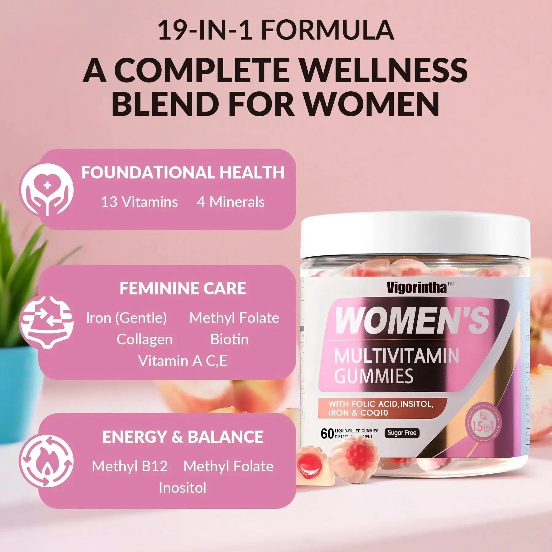 Vigorintha 2 Pack Sugar Free Womens Multivitamin Gummies with 19 Multi Vitamins & Minerals,Iron,Calcium,Folate,Biotin,Inositol Vigorintha Au supplements