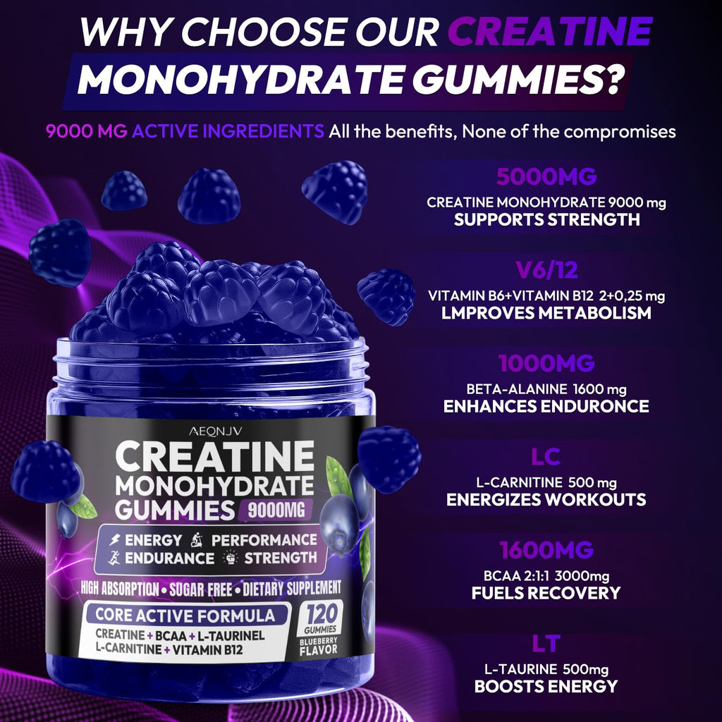 AEQNJV Creatine Gummies Monohydrate Complex for Men & Women, 9000MG Creatine Pre-Workout Supplement Enhance Muscle Strength Recovery Cognitive Health & Memory, 120 Gummies Sugar Free Vegan Non-GMO AEQNJV Au supplements