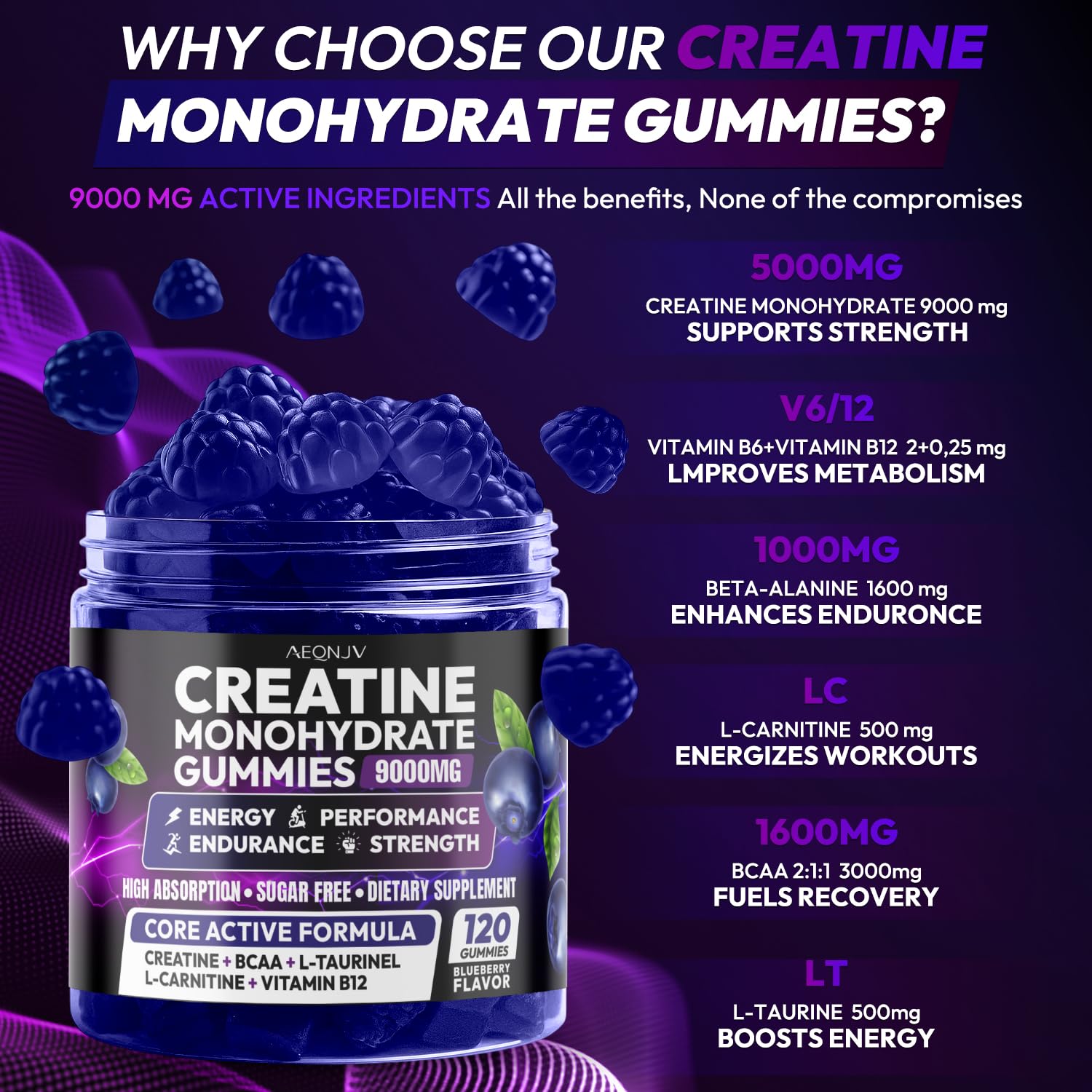 AEQNJV Creatine Gummies Monohydrate Complex for Men & Women, 9000MG Creatine Pre-Workout Supplement Enhance Muscle Strength Recovery Cognitive Health & Memory, 120 Gummies Sugar Free Vegan Non-GMO AEQNJV Au supplements