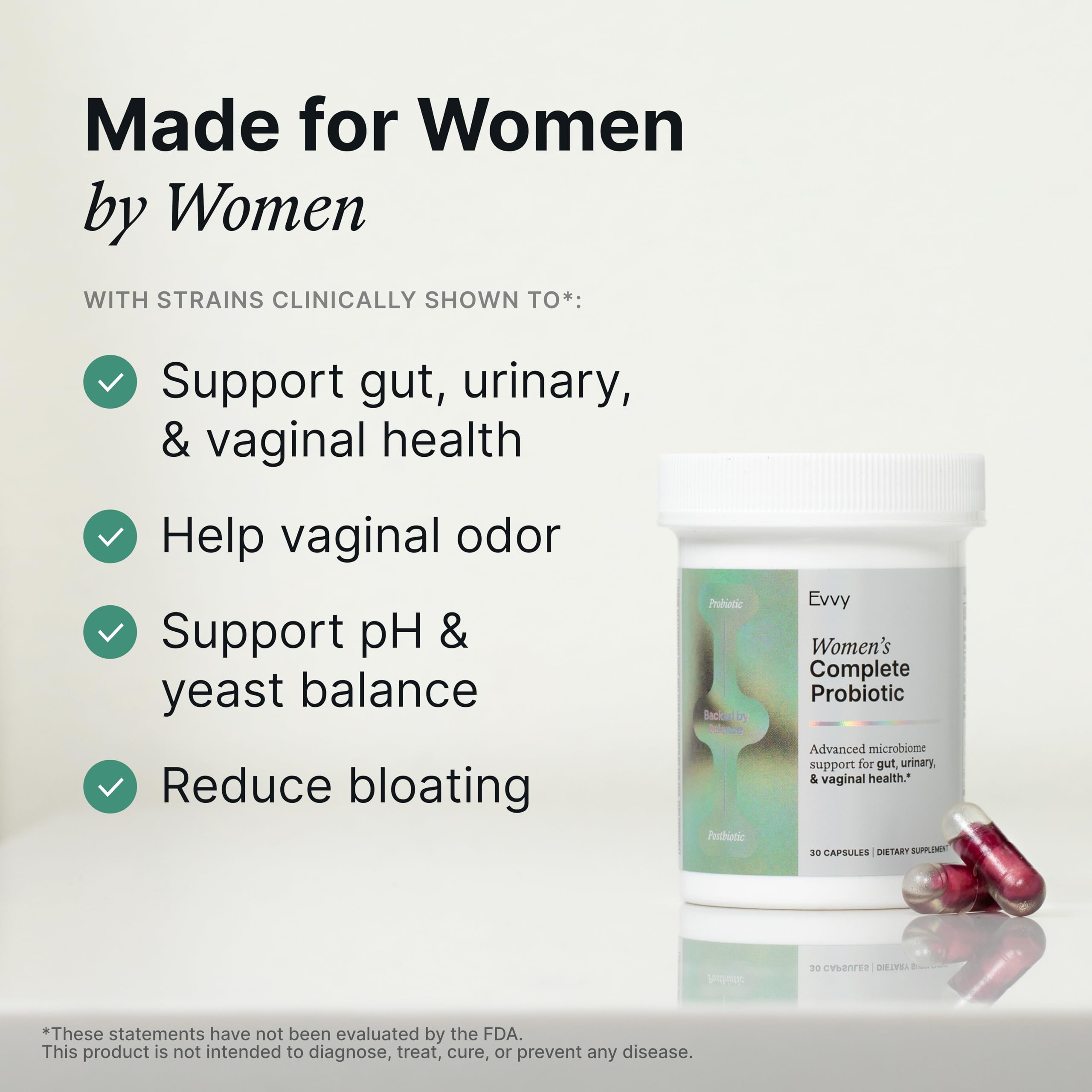Evvy Women's 3-in-1 Complete Probiotic I Daily Probiotic Supplement to Reduce Bloating I Supports Gut, Urinary & Vaginal Health | Includes Vaginal Probiotics for Feminine Care | 30 Day Supply Evvy Au supplements