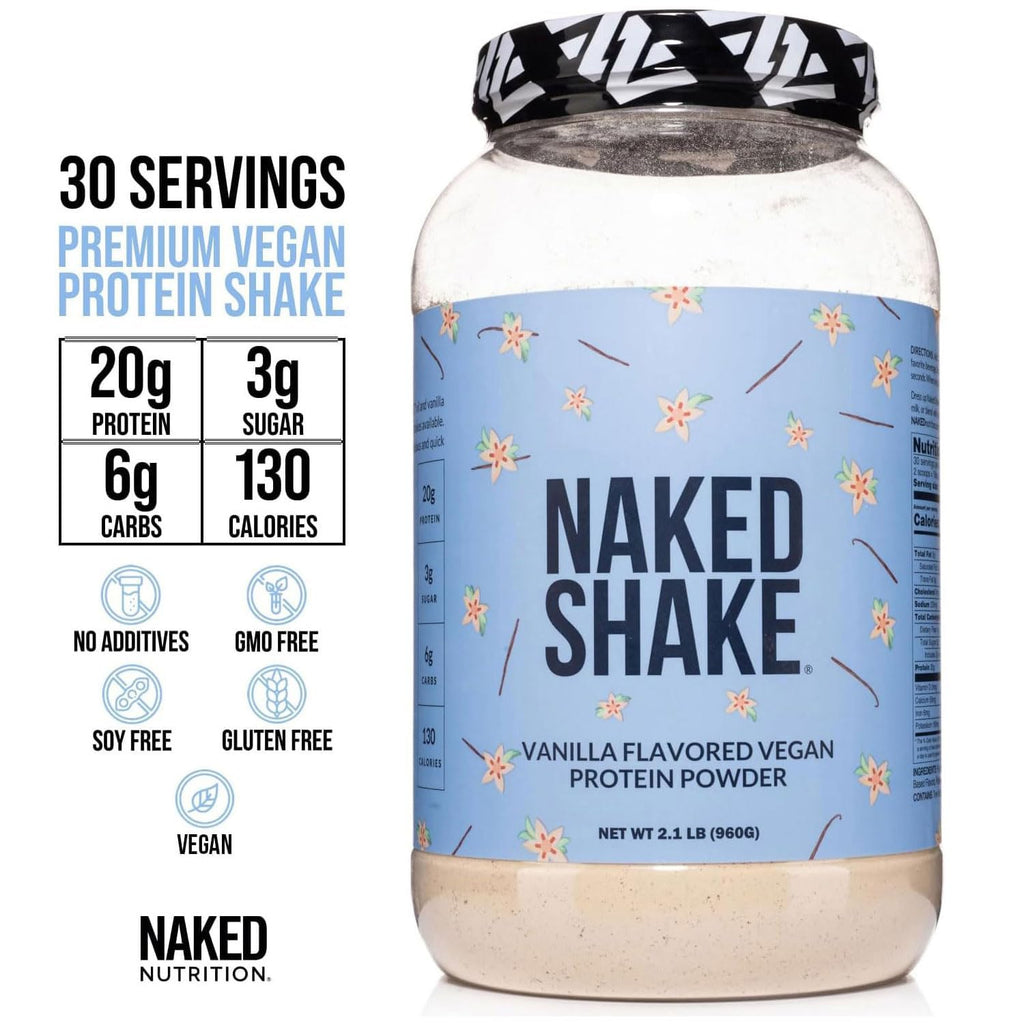 NAKED Shake - Vanilla Protein Powder - Plant Based Protein Shake with Mct Oil, NSF Certified, Gluten-Free, Soy-Free, No Gmos Or Artificial Sweeteners - 30 Servings