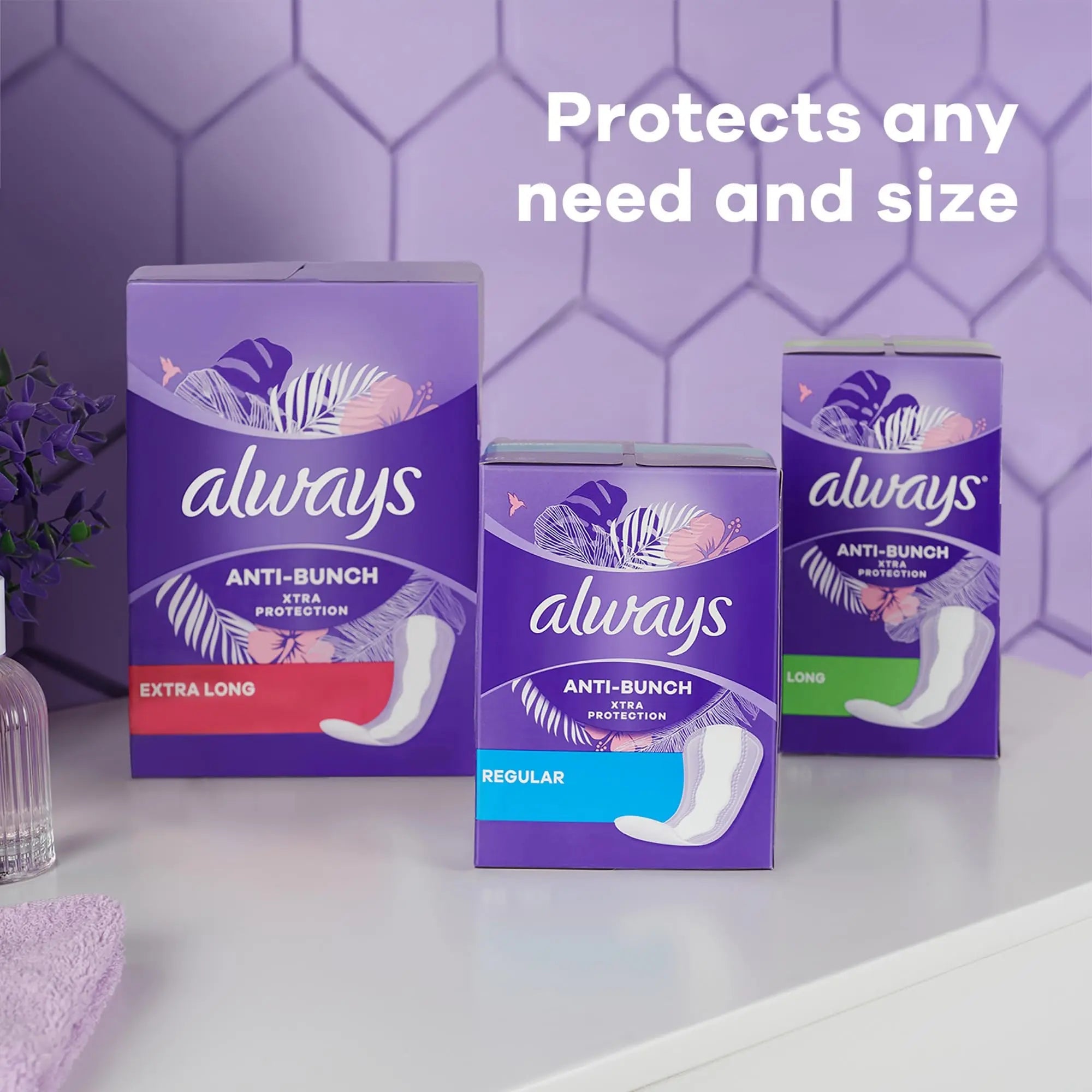 Always Anti-Bunch Xtra Protection Daily Liners, Regular Length, Unscented, 34 Count x 4 Always Au supplements