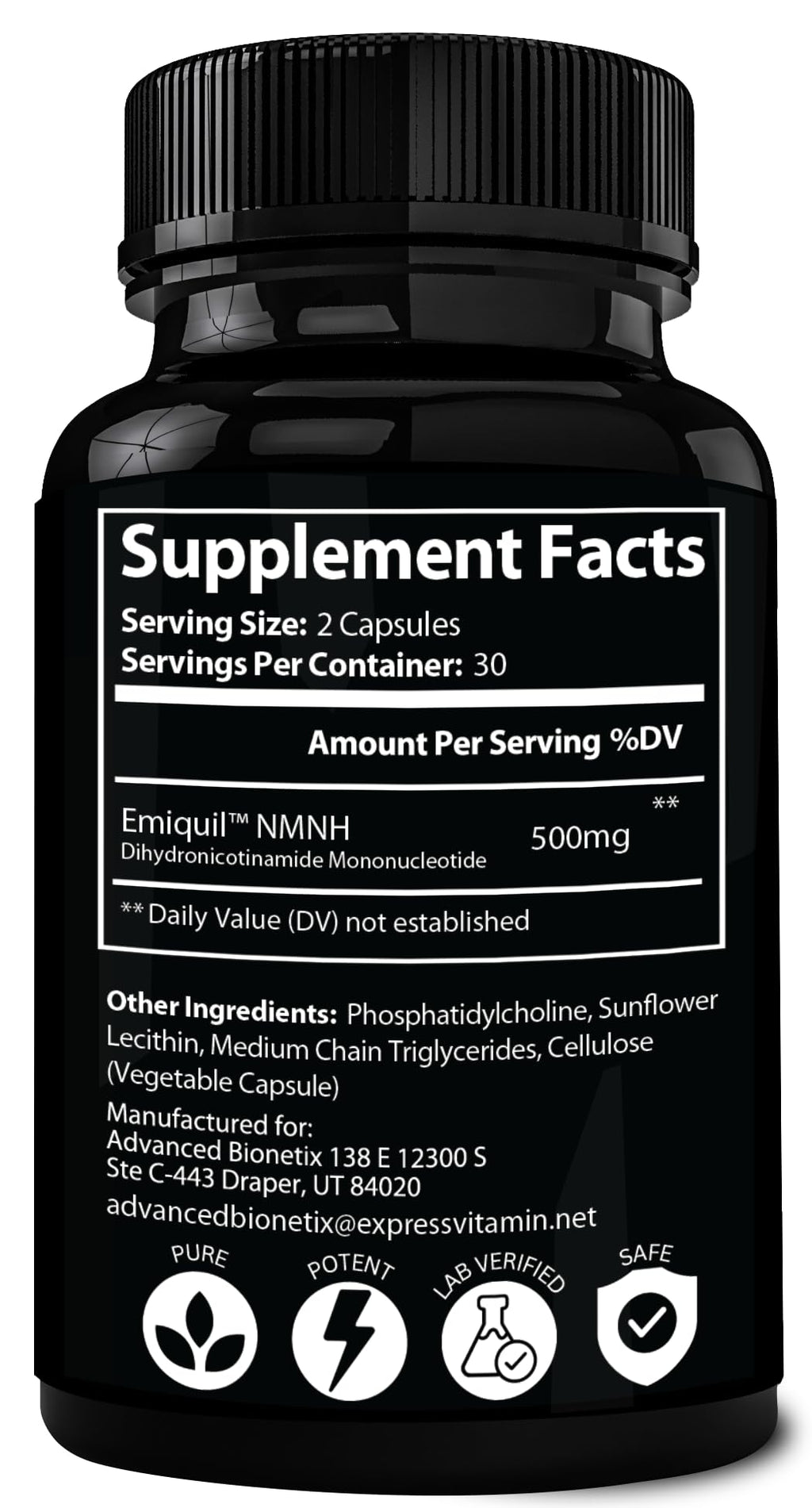 Advanced Bionetix Liposomal NMNH 500mg Per Serving -NMN Supplement Alternative- 60 Capsules (Dihydronicotinamide Mononucleotide) NAD Supplement to Boost NAD+ Levels for Anti Aging (60) Advanced Bionetix Au supplements