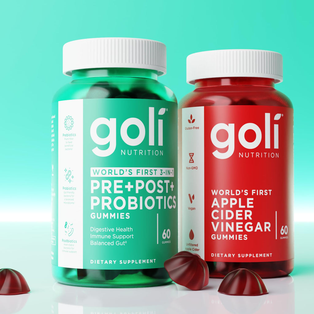 Goli Pre Pro Postbiotic Gummies - Worlds First 3-in-1 Formula with DE111 Probiotics, XOS Prebiotics, MCC1849 Postbiotics - Vegan, Non-GMO,