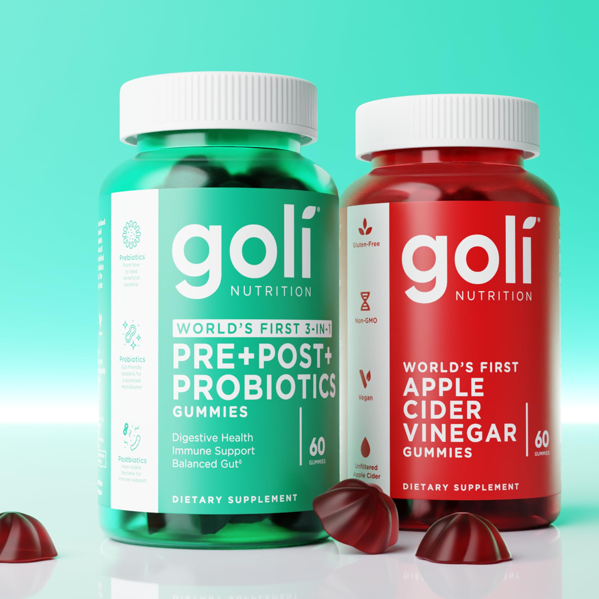 Goli Pre Pro Postbiotic Gummies - Worlds First 3-in-1 Formula with DE111 Probiotics, XOS Prebiotics, MCC1849 Postbiotics - Vegan, Non-GMO,