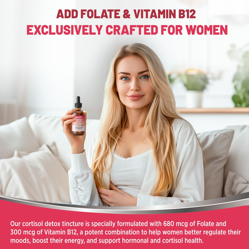 HOLLEGEND Cortisol Supplements for Women, Cortisol Wellness Liquid Drops, 16 in 1 Cortisol Detox Reducer w. Ashwagandha, Magnesium, L-Theanine, Folate for Relaxation & Hormone Balance, Strawberry HOLLEGEND Au supplements