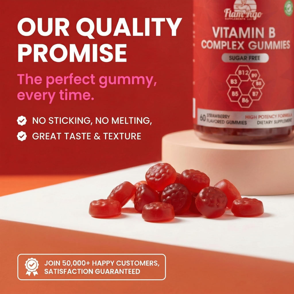 Sugar Free Vitamin B Complex Gummies - Vitamin B12, B7, B6, B3 (Niacin), B5, B8, B9 (Folate)- Third Party Tested- Prenatal, Vegan Diet, Older Adults