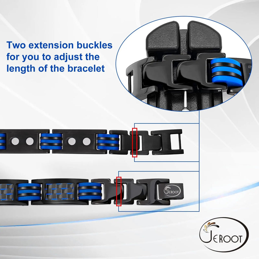 JEROOT Magnetic Bracelets for Men, Blue Carbon Fiber Pure Titanium Magnetic Bracelet JEROOT Au supplements