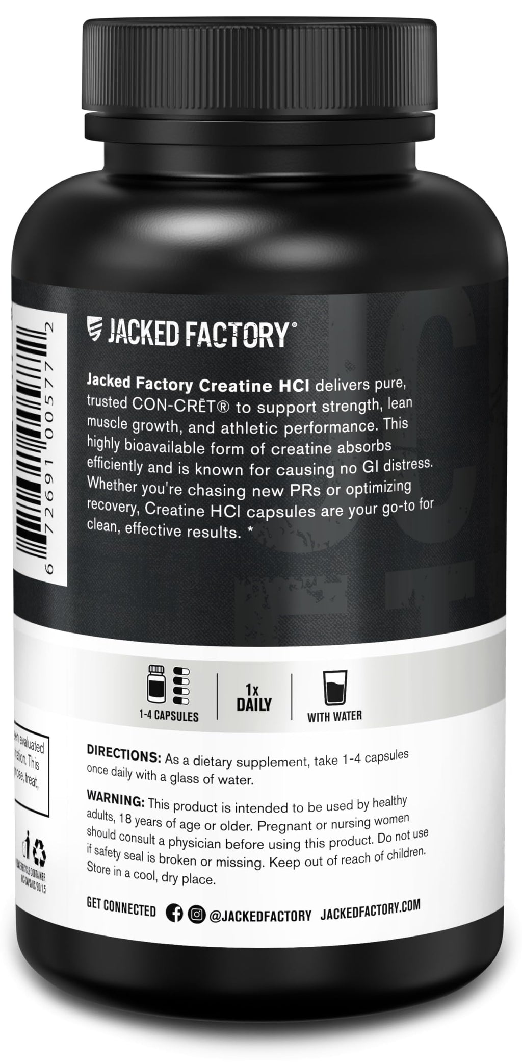 Jacked Factory Creatine HCl Capsules - CON CRET Creatine Pills 750mg - Lean Muscle Growth & Recovery, Boost Strength & Endurance, No Bloating or Cramps - 120 Capsules Jacked Factory Au supplements