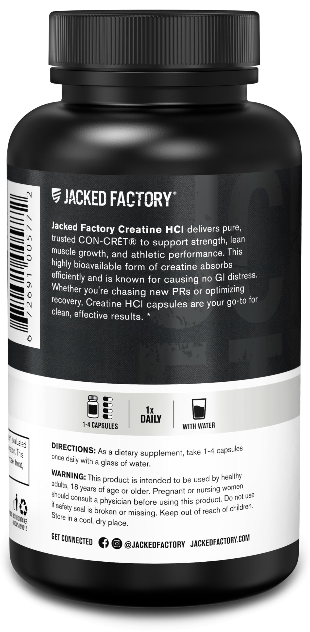 Jacked Factory Creatine HCl Capsules - CON CRET Creatine Pills 750mg - Lean Muscle Growth & Recovery, Boost Strength & Endurance, No Bloating or Cramps - 120 Capsules Jacked Factory Au supplements
