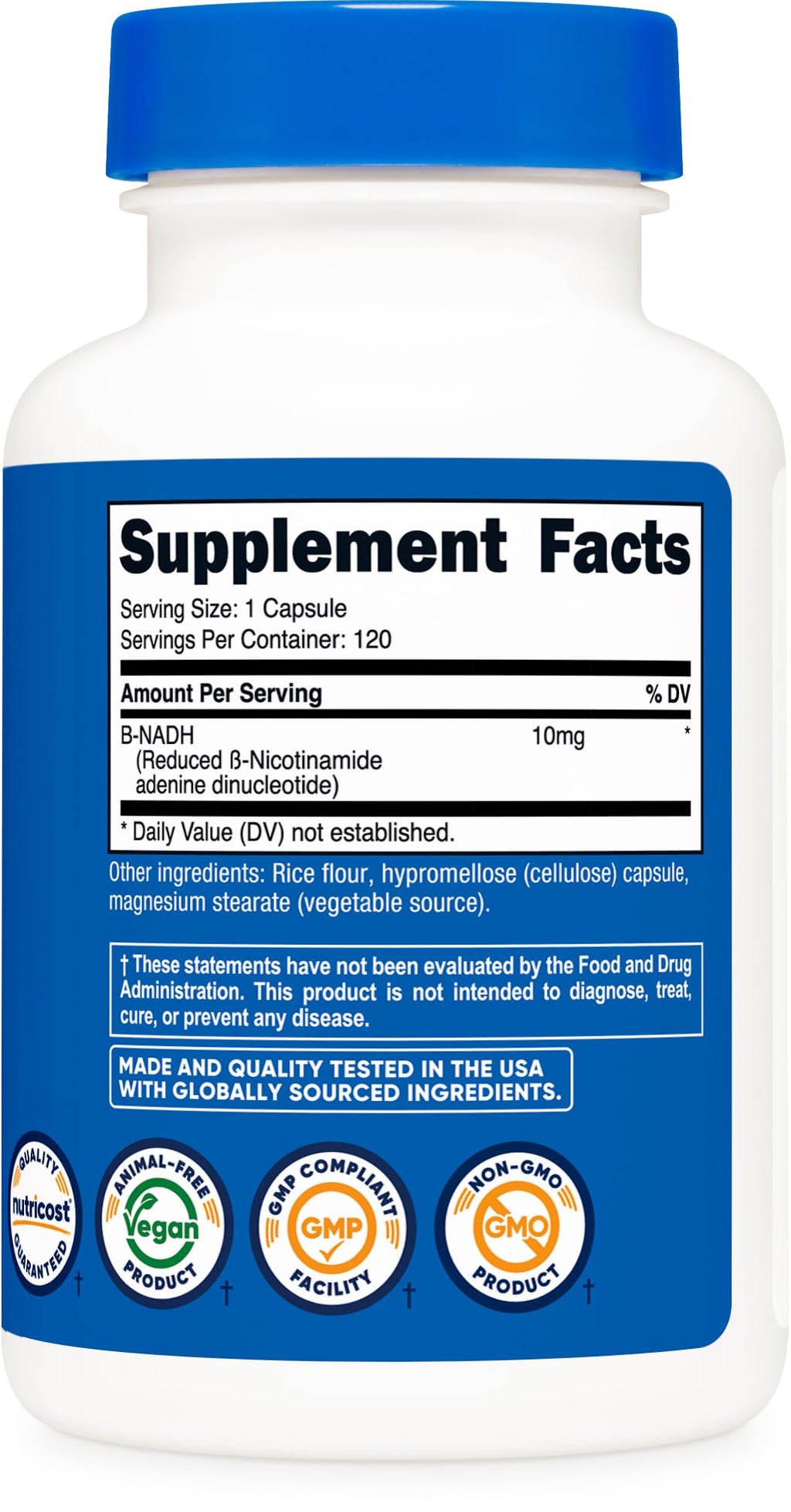 Nutricost NADH 10mg Per Serving 120 Capsules - B-Nicotinamide Adenine Dinucleotide, Vegan, Gluten-Free Nutricost Au supplements