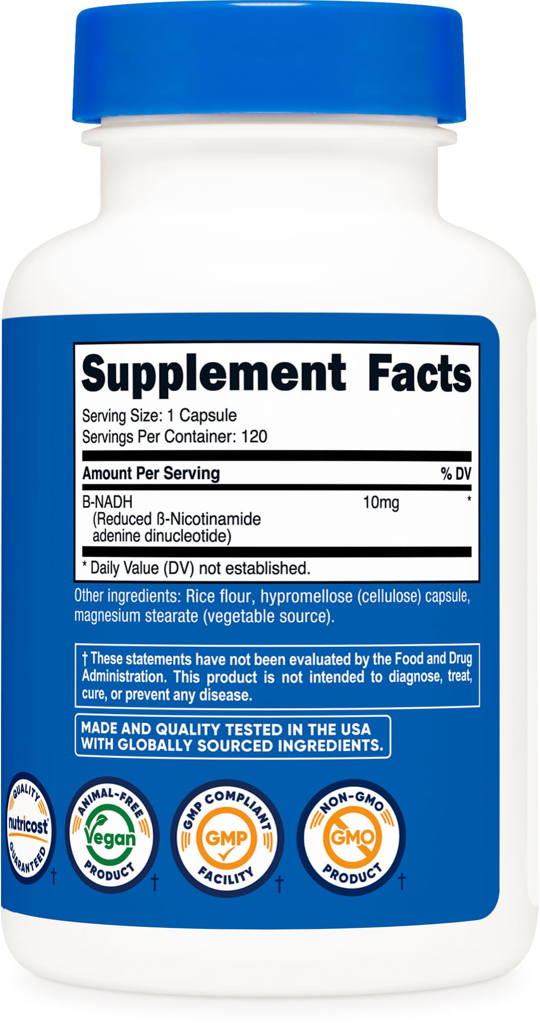 Nutricost NADH 10mg Per Serving 120 Capsules - B-Nicotinamide Adenine Dinucleotide, Vegan, Gluten-Free Nutricost Au supplements
