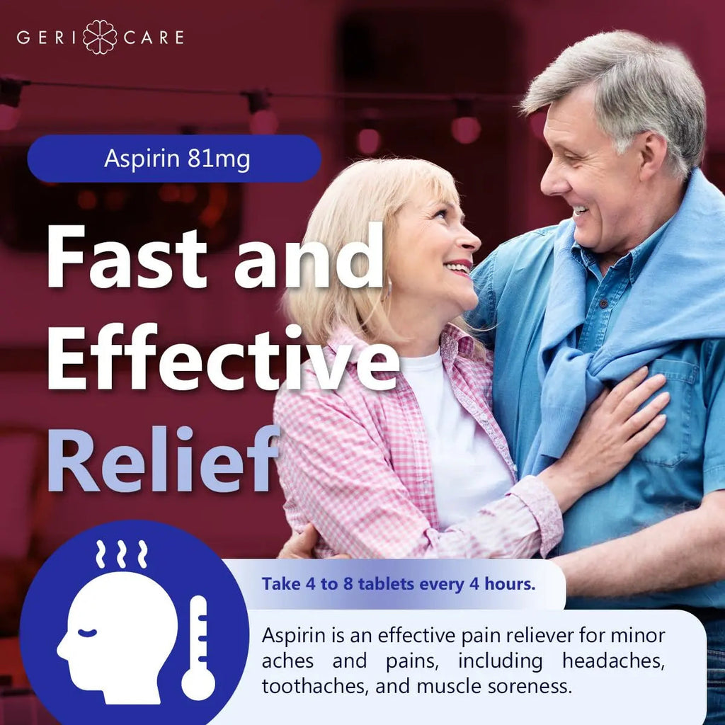 GeriCare Aspirin 81mg Adult Low Dose, Pain Reliever - Enteric Coated Tablets for Enhanced Absorption and Gentle Digestion – Supports Blood Flow, Reduces Inflammation, 300 Count (Pack of 1) GeriCare Au supplements
