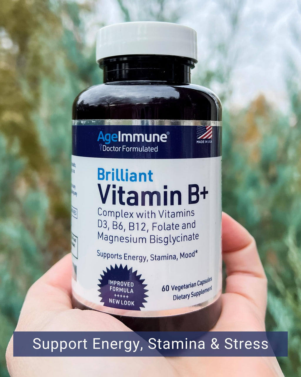 AgeImmune Vitamin B Complex with Vitamin D3 B12 B6 Magnesium Bisglycinate and Folate as Methylfolate - Doctor Formulated Methylated B Complex Supplement