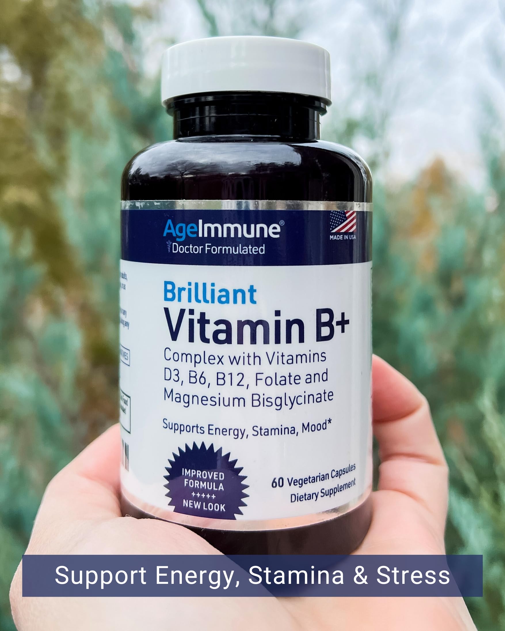 AgeImmune Vitamin B Complex with Vitamin D3 B12 B6 Magnesium Bisglycinate and Folate as Methylfolate - Doctor Formulated Methylated B Complex Supplement
