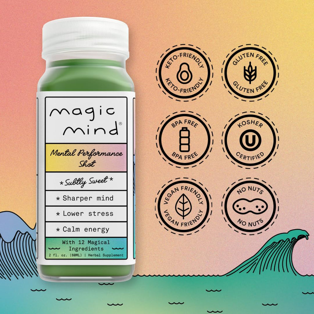 Magic Mind Focus Energy Drink Shots - No Jitters, Stress Relieving, Ashwagandha, Functional Mushrooms, Matcha Green Tea, Vitamin B12, Vitamin C - 2 FL Oz (5 Pack) Magic Mind Au supplements