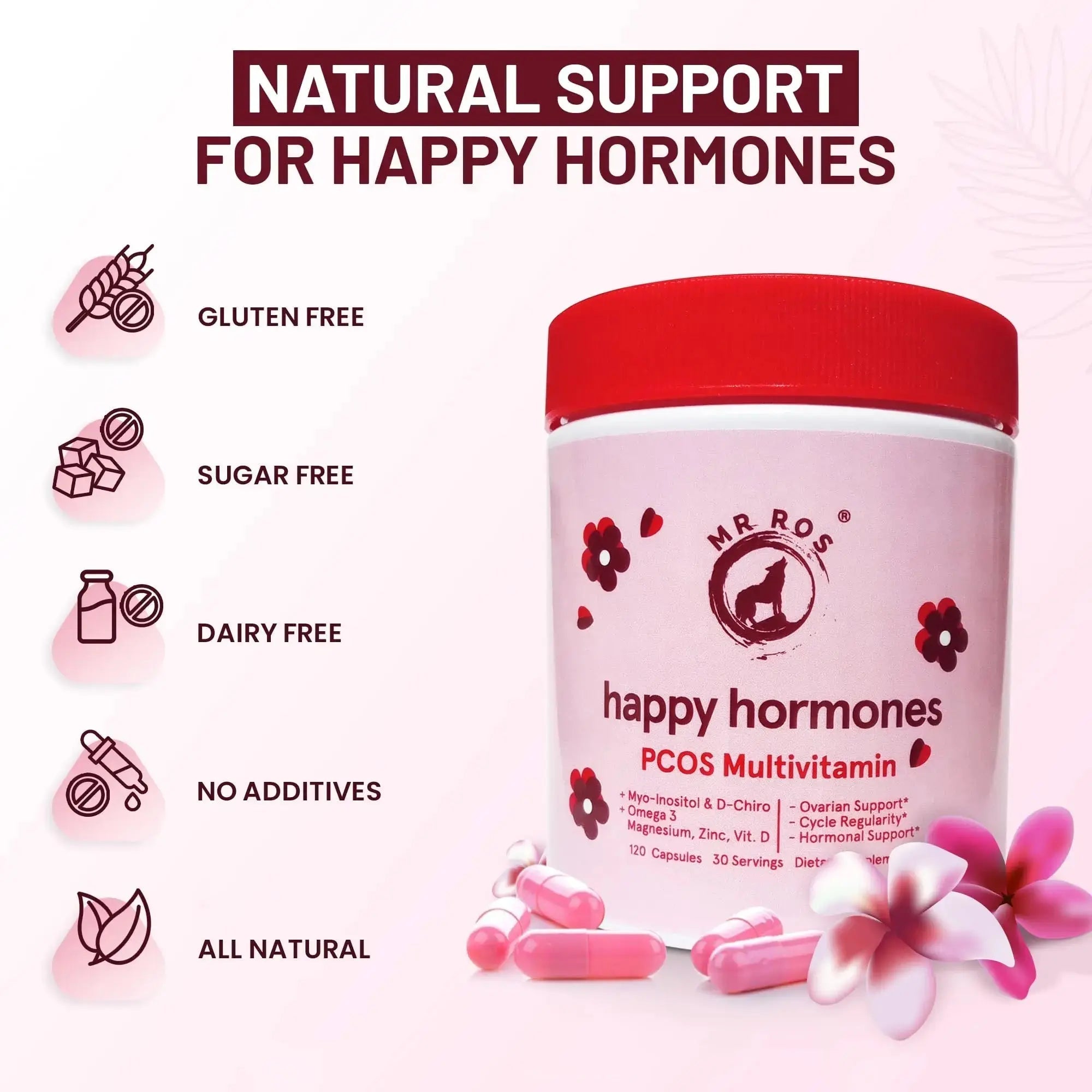 Mr Ros PCOS Multivitamin for Women – Happy Hormones Formula – Myo & D-Chiro Inositol 40:1, Omega-3, Vitamin D3, Zinc & Magnesium Mr Ros Au supplements