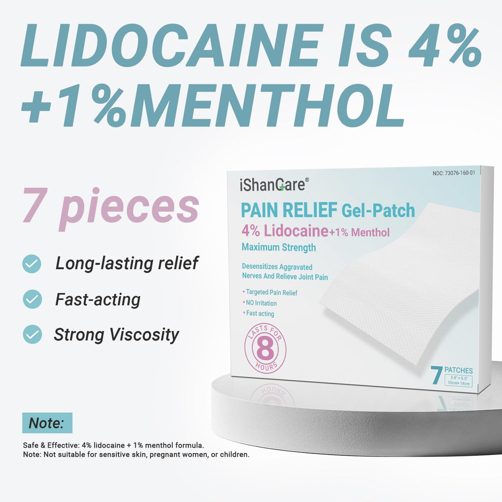 ishancare Lidocaine 4% + Menthol 1% Patches 14Count Fast Acting Maximum Strength Back Neck, Shoulders, Knees, Elbows Pain Relief - Temporary Nerve & Joint Pain Solution ishancare Au supplements
