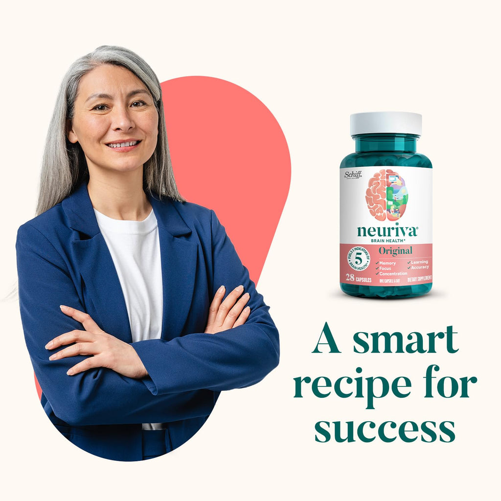 NEURIVA Original Decaffeinated Clinically Tested Nootropic Brain Supplement for Memory, Focus & Concentration, NeuroFactor & Phosphatidylserine, 28ct Capsules NEURIVA Au supplements