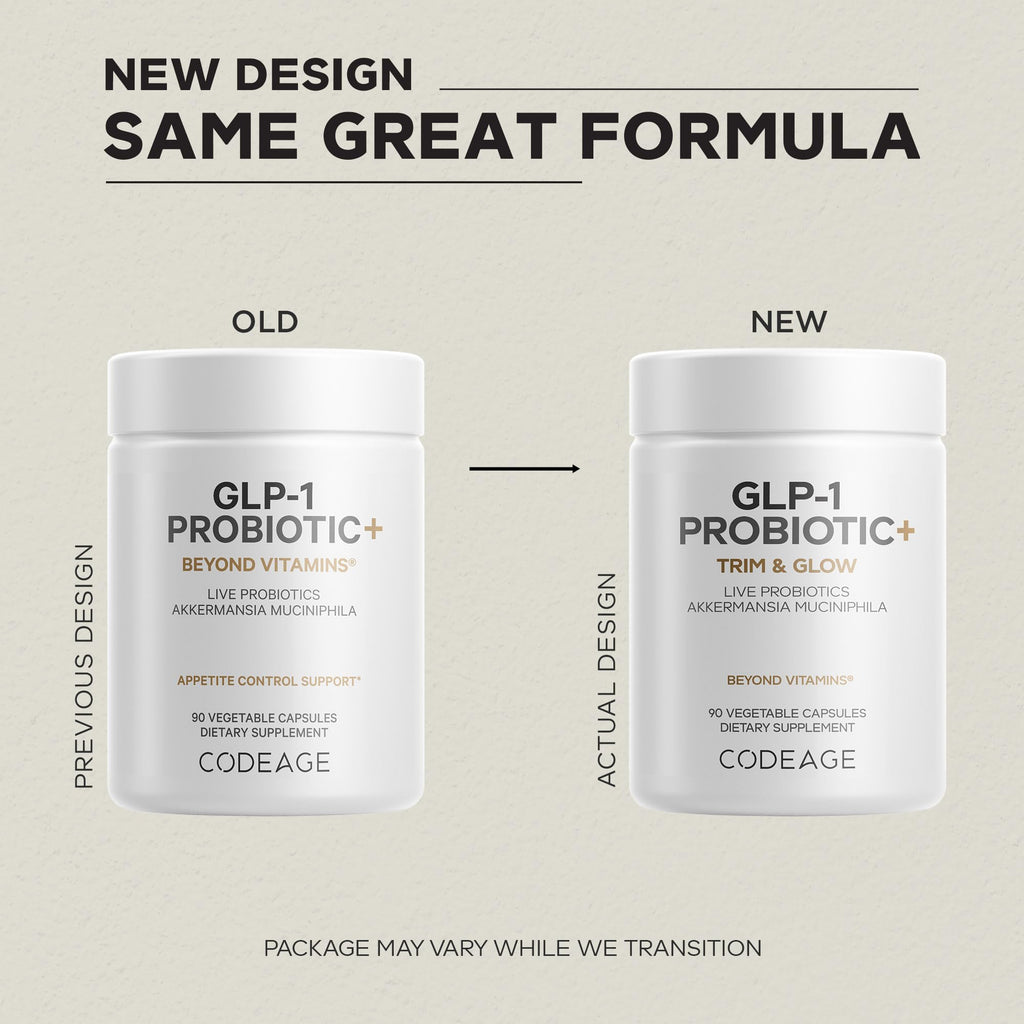 Codeage GLP-1 Probiotic+ - Live Probiotics Akkermansia, Clostridium, Bifidobacterium, Chicory Inulin Probiotic, Prebiotics & Postbiotics Supplement - 500 Million AFU, 3-Month Supply - 90 Capsules Codeage Au supplements