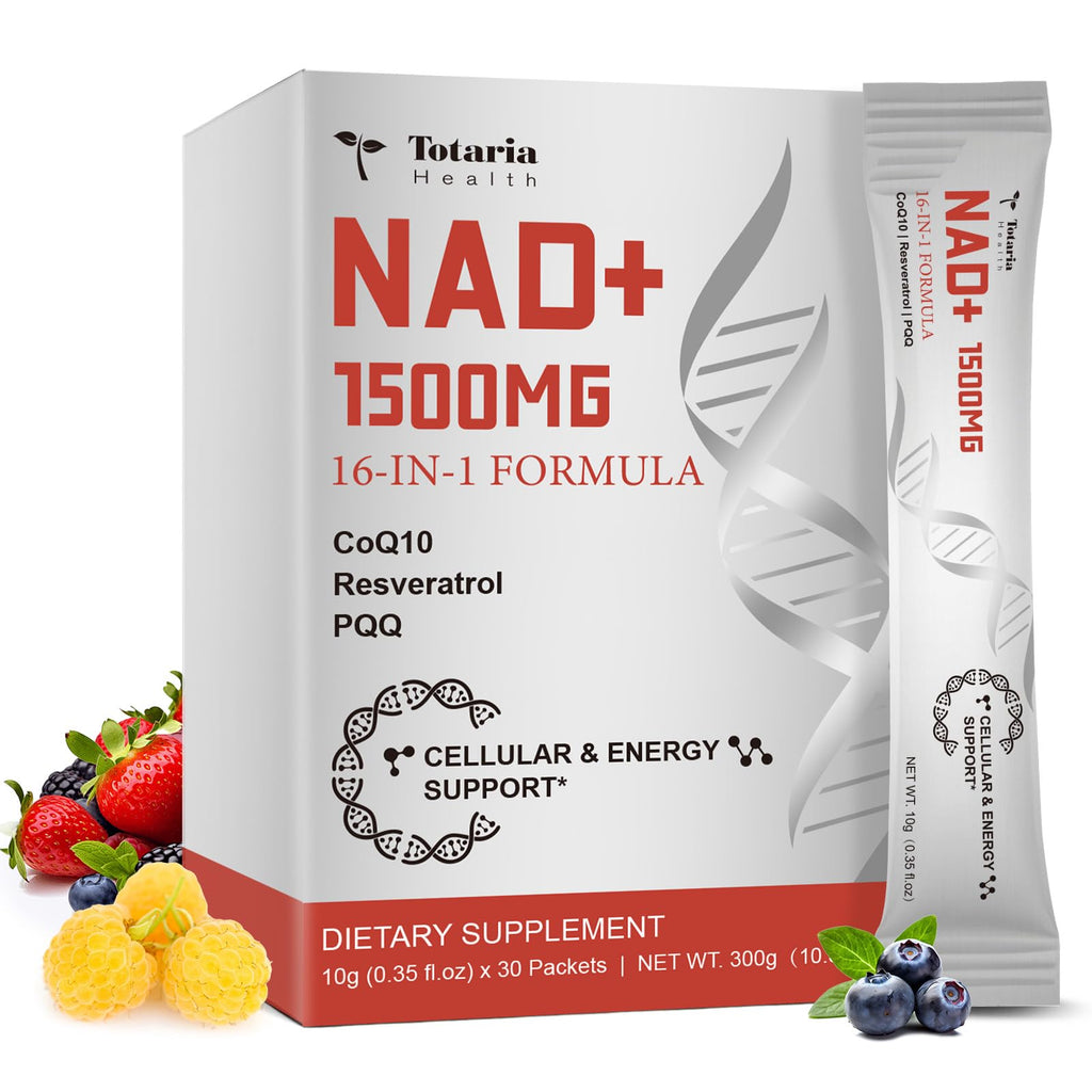 Totaria NAD Liquid Supplement 1500mg for Men & Women, Extra Strength NAD+, Resveratrol, PQQ, CoQ10, 16-in-1 Formula with Nicotinamide Riboside for Anti Aging, Energy, Immune, Focus (30 Packets) Totaria Au supplements