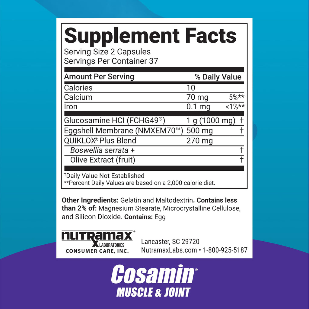 Cosamin Nutramax Muscle & Joint, Works to Decrease Cartilage Breakdown, Joint Health Supplement, Adult Men and Women Joint Health, 74 Capsules Cosamin Au supplements