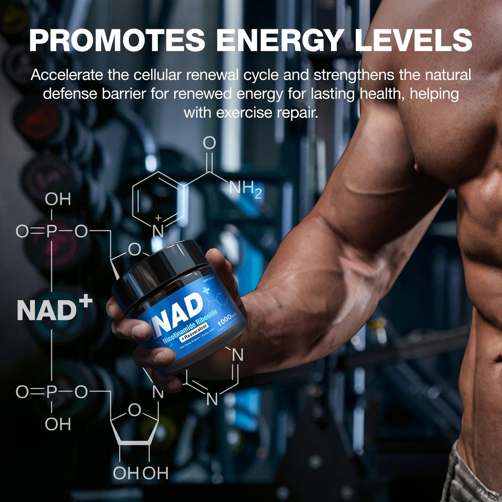 TOPCAPAK NAD+ Supplement - NAD Nicotinamide Riboside Resveratrol, Liposomal NAD+ Supplement 1000mg for for Women & Men - Healthy Aging, Brain and Cellular Energy, Non-GMO, 80 Capsules TOPCAPAK Au supplements