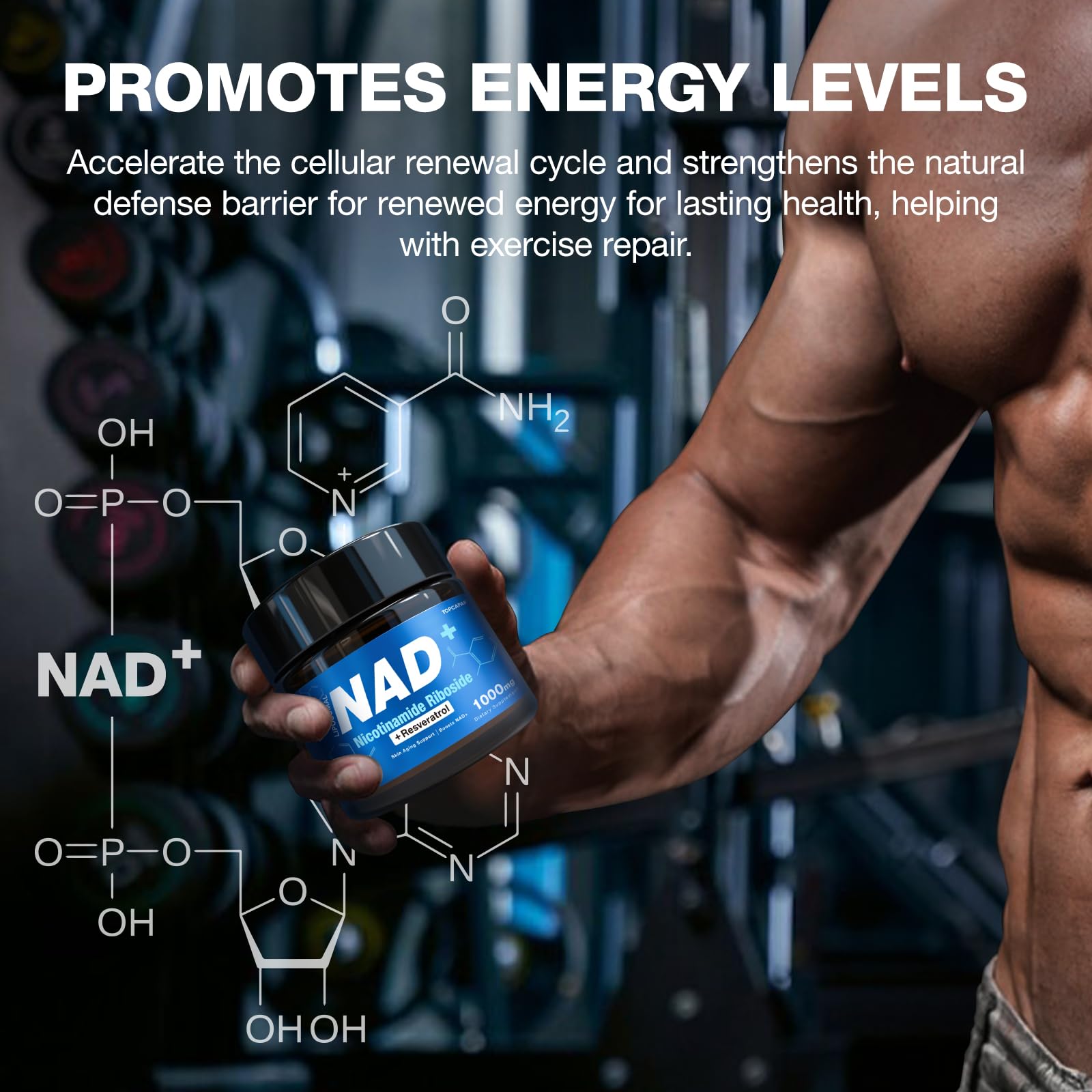 TOPCAPAK NAD+ Supplement - NAD Nicotinamide Riboside Resveratrol, Liposomal NAD+ Supplement 1000mg for for Women & Men - Healthy Aging, Brain and Cellular Energy, Non-GMO, 80 Capsules TOPCAPAK Au supplements