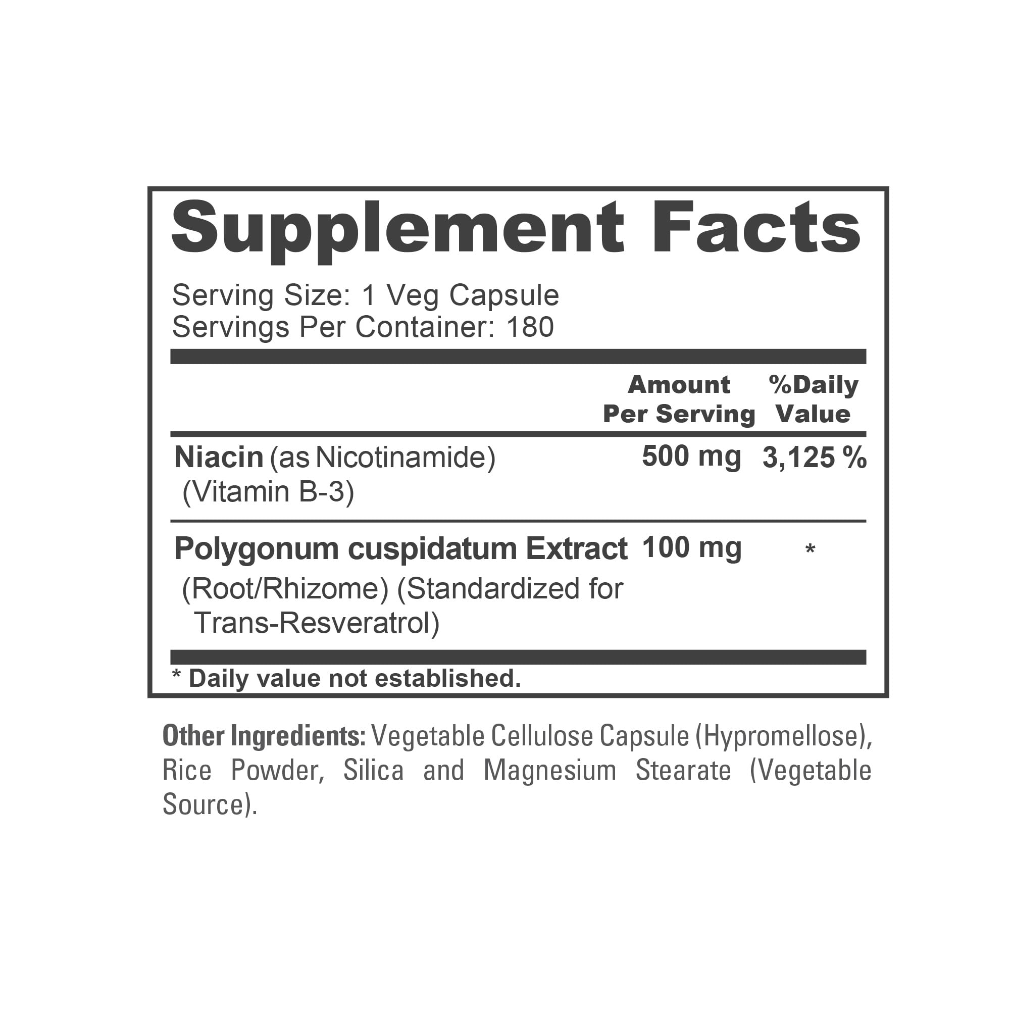 NusaPure Nicotinamide with Resveratrol (Vitamin B-3) 500 mg - 180 Vegetarian Caps (Non-GMO & Vegan) NusaPure Au supplements