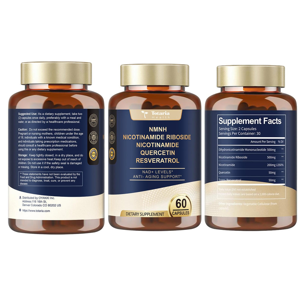 Totaria NMNH (NMN Alternative Supplement) (Dihydronicotinamide Mononucleotide) Ultra Strength, NAD+ Support w/Resveratrol & Quercetin, Ultra Absorption for Anti-Aging, Vegan, 60 Counts Totaria Au supplements