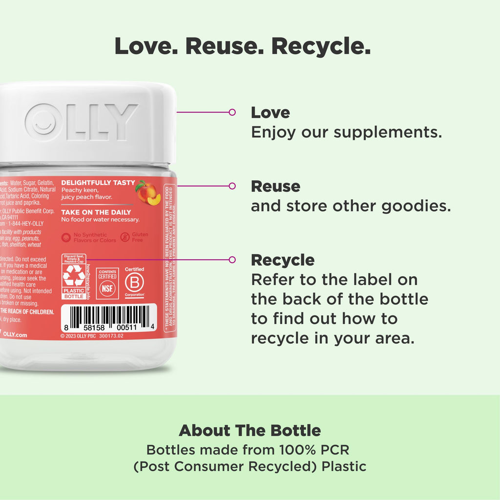 OLLY Probiotic + Prebiotic Gummy, Digestive Support and Gut Health, 500 Million CFUs, Fiber, Adult Chewable Supplement for Men and Women, Peach, 30 Day Supply - 30 Count OLLY Au supplements